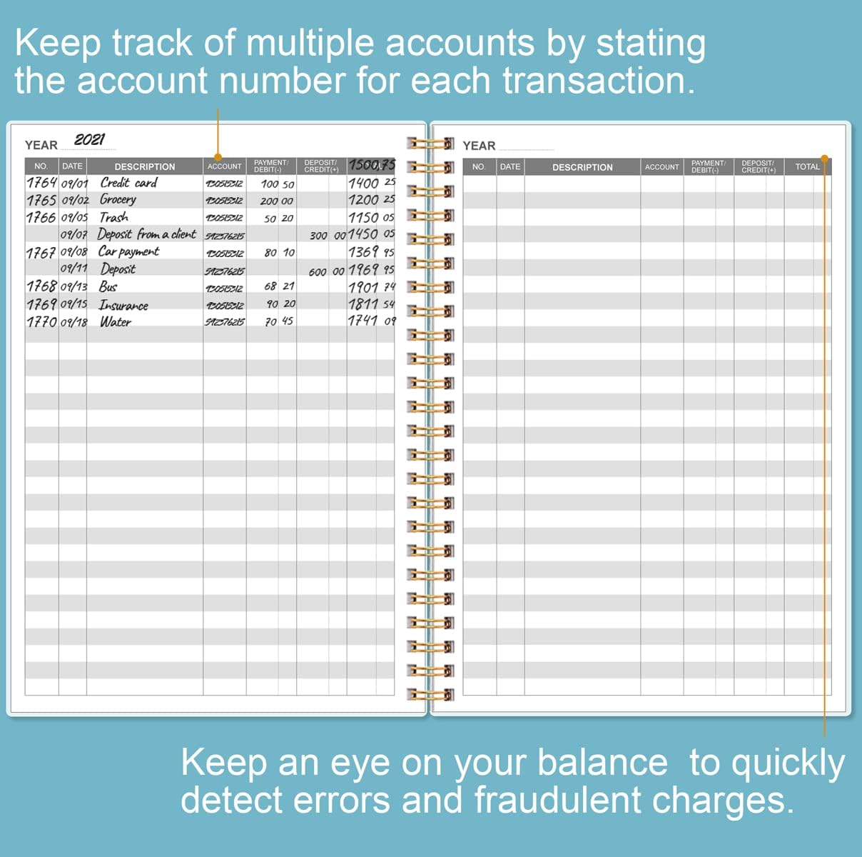 Accounting Ledger Book - A5 Ledger Book for Bookkeeping, Small Businesses & Personal Use, Expense Tracker Notebook for Tracking Money, Expenses, Deposits & Balance, 5.8" x 8.4", Watercolor Blue