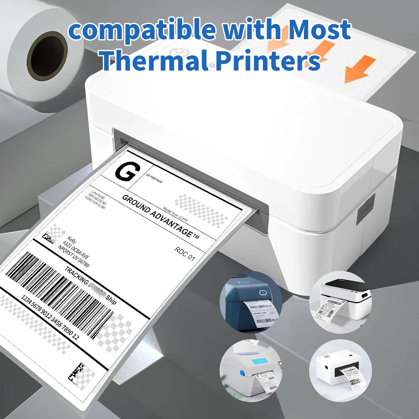 4"×6" Direct Thermal Shipping Label, Fanfold Thermal Label 2000 Packs (500packs Per Stack) Permanent Adhesive, Compatible with Zebra, Rollo, Jadens, Nelko