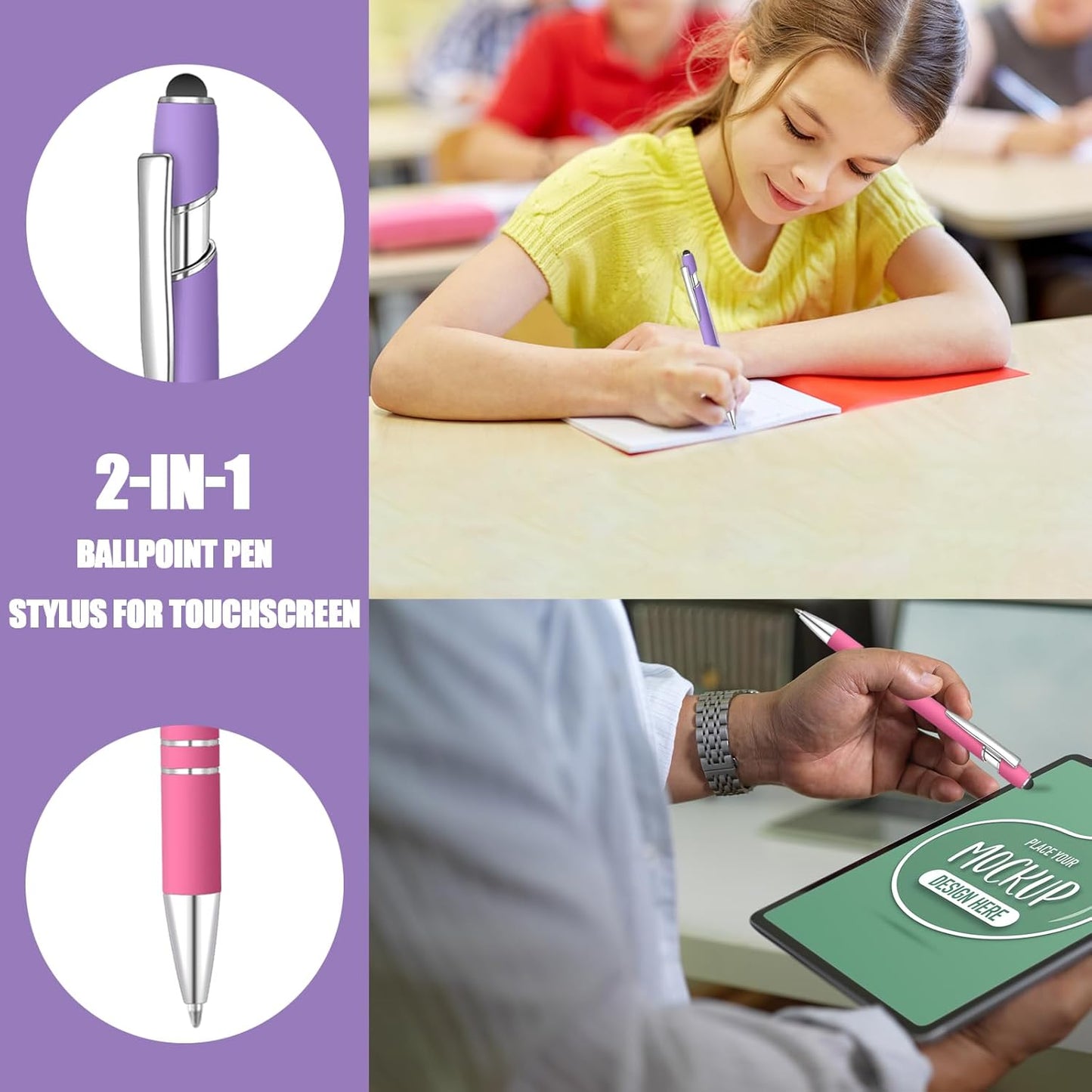 8 Pcs Blue Ink Ballpoint Pen with Stylus Tip 2 in 1 Stylus Ballpoint Pen Metal Pens Stylus Pen for Touch Screens School Office Coworkers (Multicolor Pink)