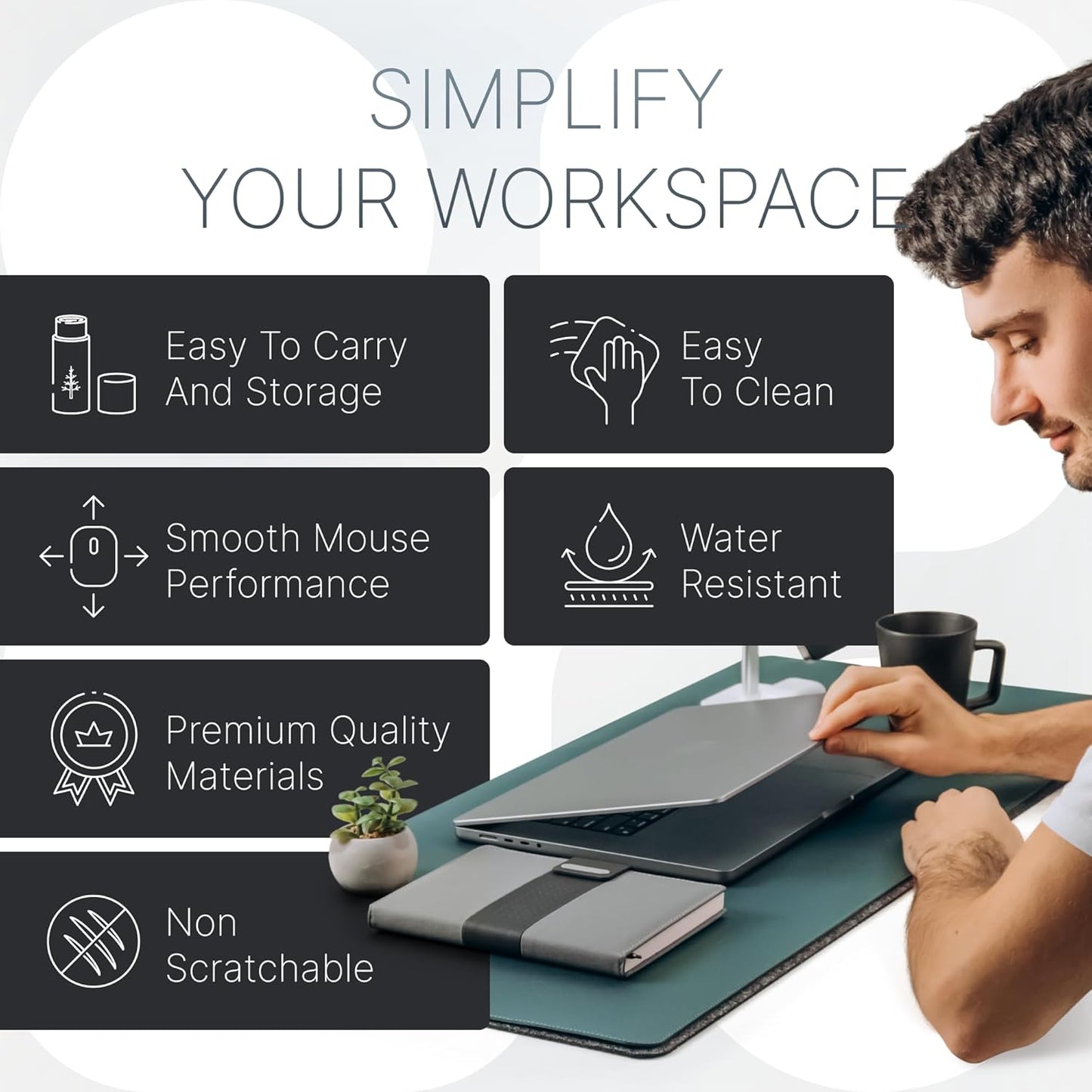 Nordik Felt and Leather Desk Mat Non-Slip - Green - 35 X 17 Inch - Dual Layer - Felt and Vegan Leather Desk Pad - Document Organizers - Blotter and Desktop Mat - Protector Laptop Matt for Desktop