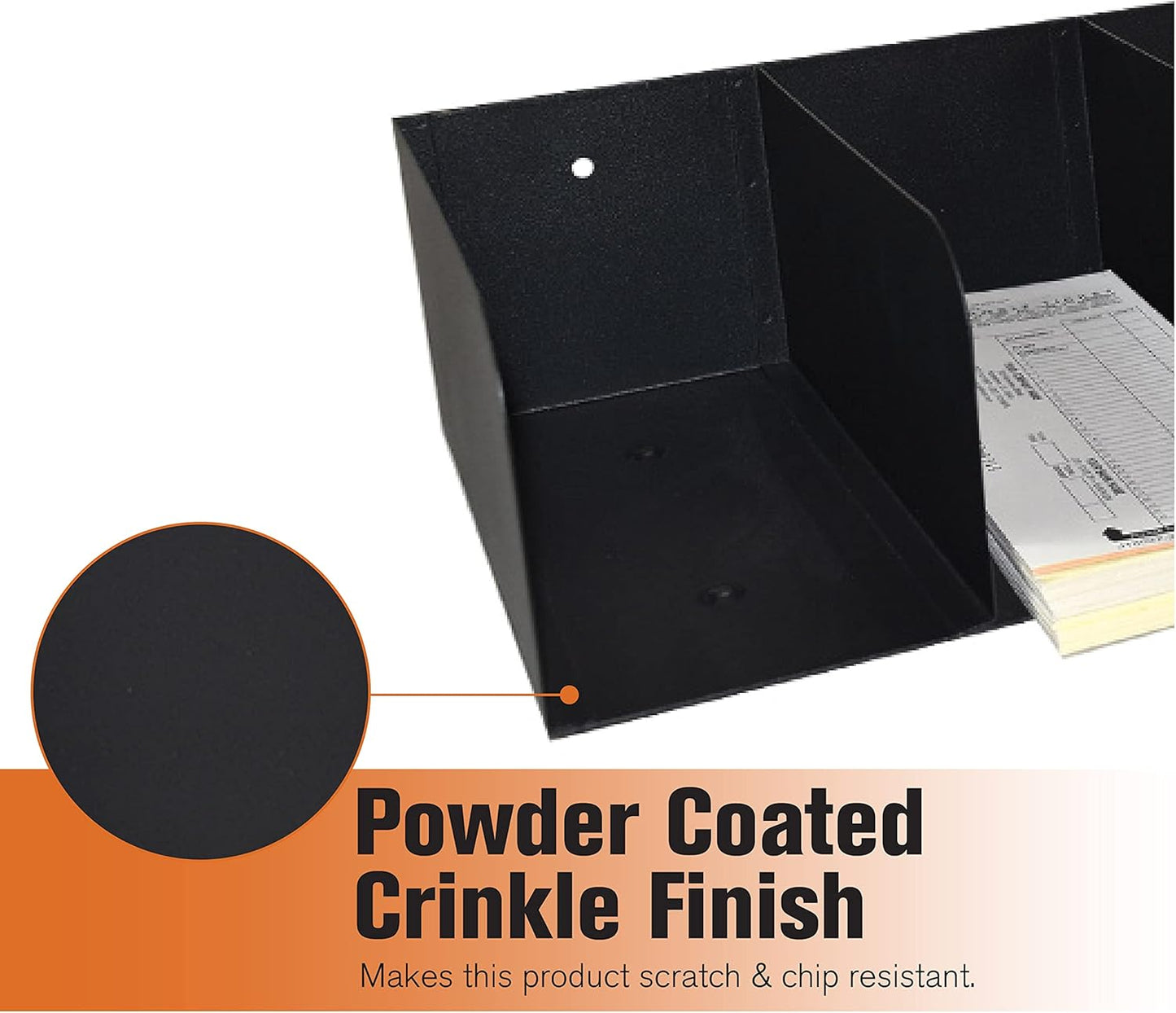 STEELMASTER by BankSupplies Steel Document Organizer - 4-Pockets - Black - Powder Coated Crinkle Finish - Scratch & Chip-Resistant - Check Separator, Deposit Slips, Letter Organizer, Money & Bills