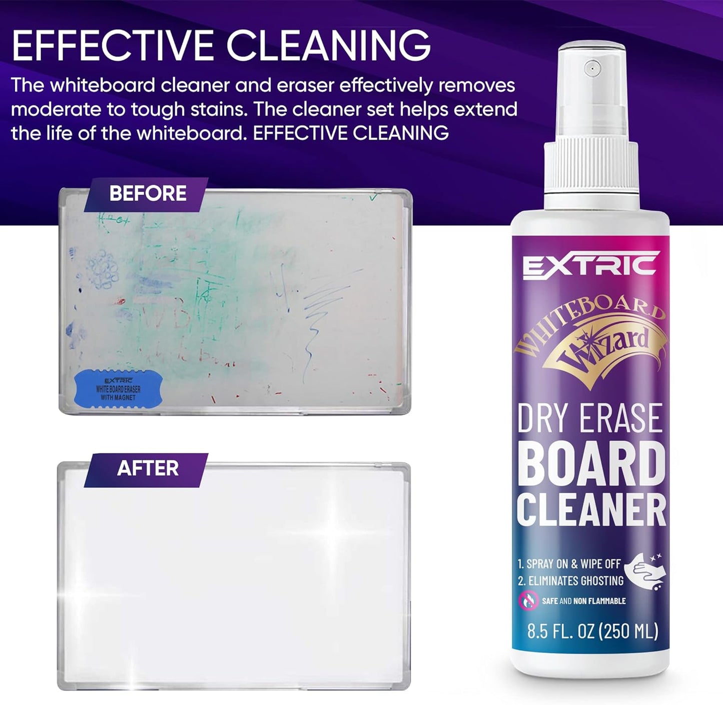 EXTRIC Whiteboard Cleaner 8.5 oz Dry Erase Board Cleaner, White Board Cleaning Spray 3 Pack Dry Erase Spray