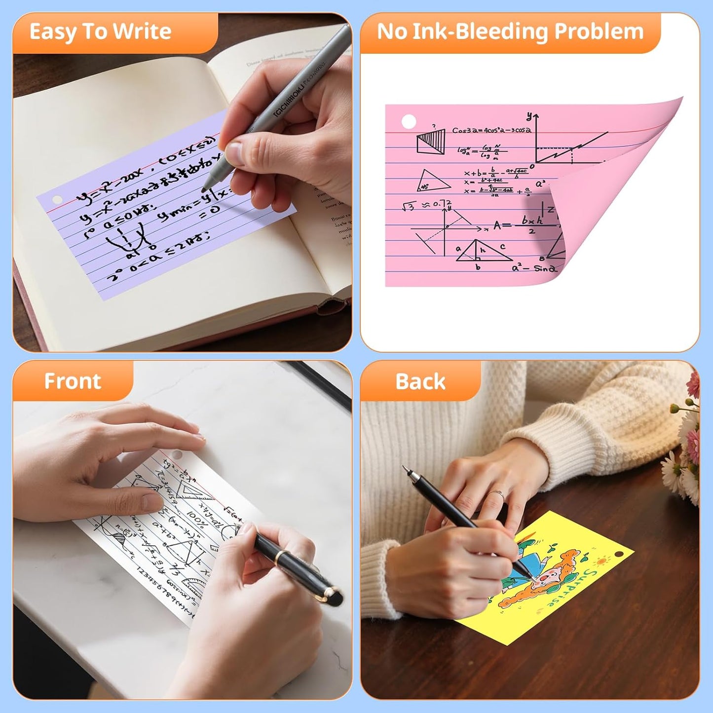 Index Cards 3x5 Inches, 300 PCS, Colored Flash Cards With Ring, Punched Lined Study Card Ruled Flashcards Notecards, Ruled Front And Blank Back, Note Card for School, College And Home