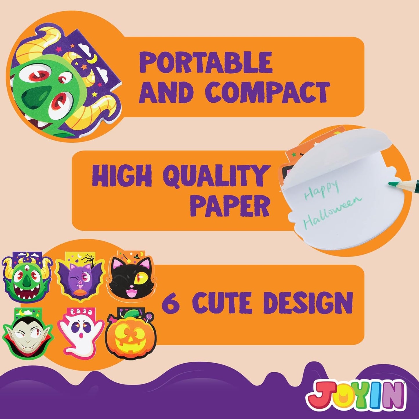 JOYIN 60 Pcs Halloween Mini Notepad Set in 6 Designs, Halloween Spooky Characters Note Pads Mini Notebooks for Kids Boys Girls Party Supplies, Classroom Favors, Trick or Treats Goodie Bags Fillers