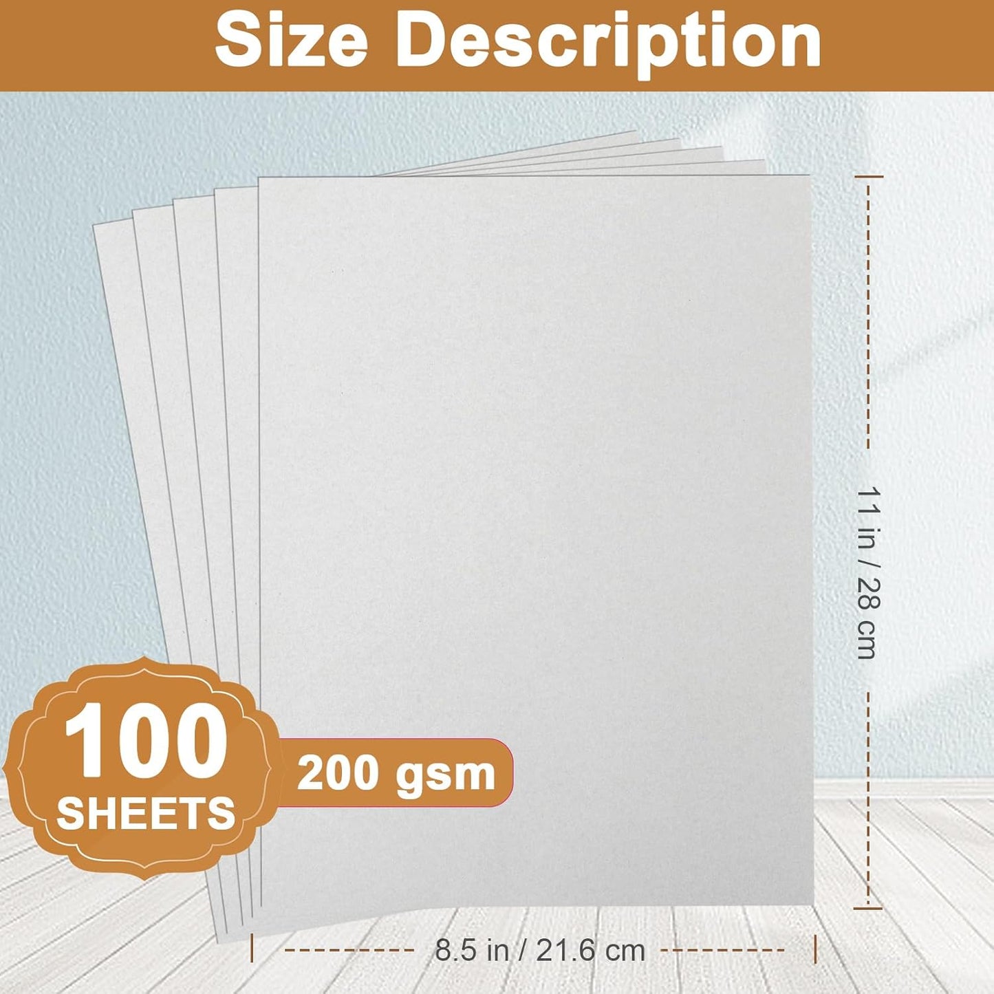 100 Sheets Grey Cardstock 8.5 x 11 Certificates Paper, 200gsm/75lb Premium Gray Card Stock Printer Paper for Card Making, Thank You Cards, Business Cards, Menus, Scrapbooking