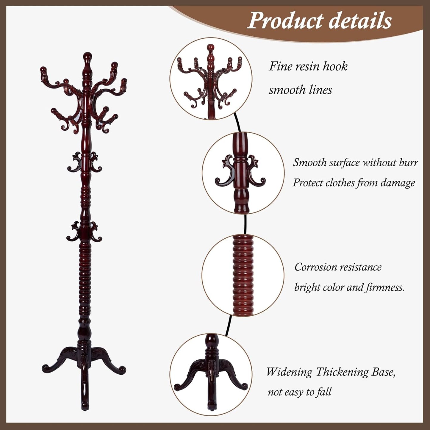 Wooden Coat Rack Freestanding, Vintage Coat Racks with Sturdy Round Base, Adjustable Height 37.40"-72.83" Entrance Coat Rack for Bedroom Living Room Entryway (Solid wood Triangle)