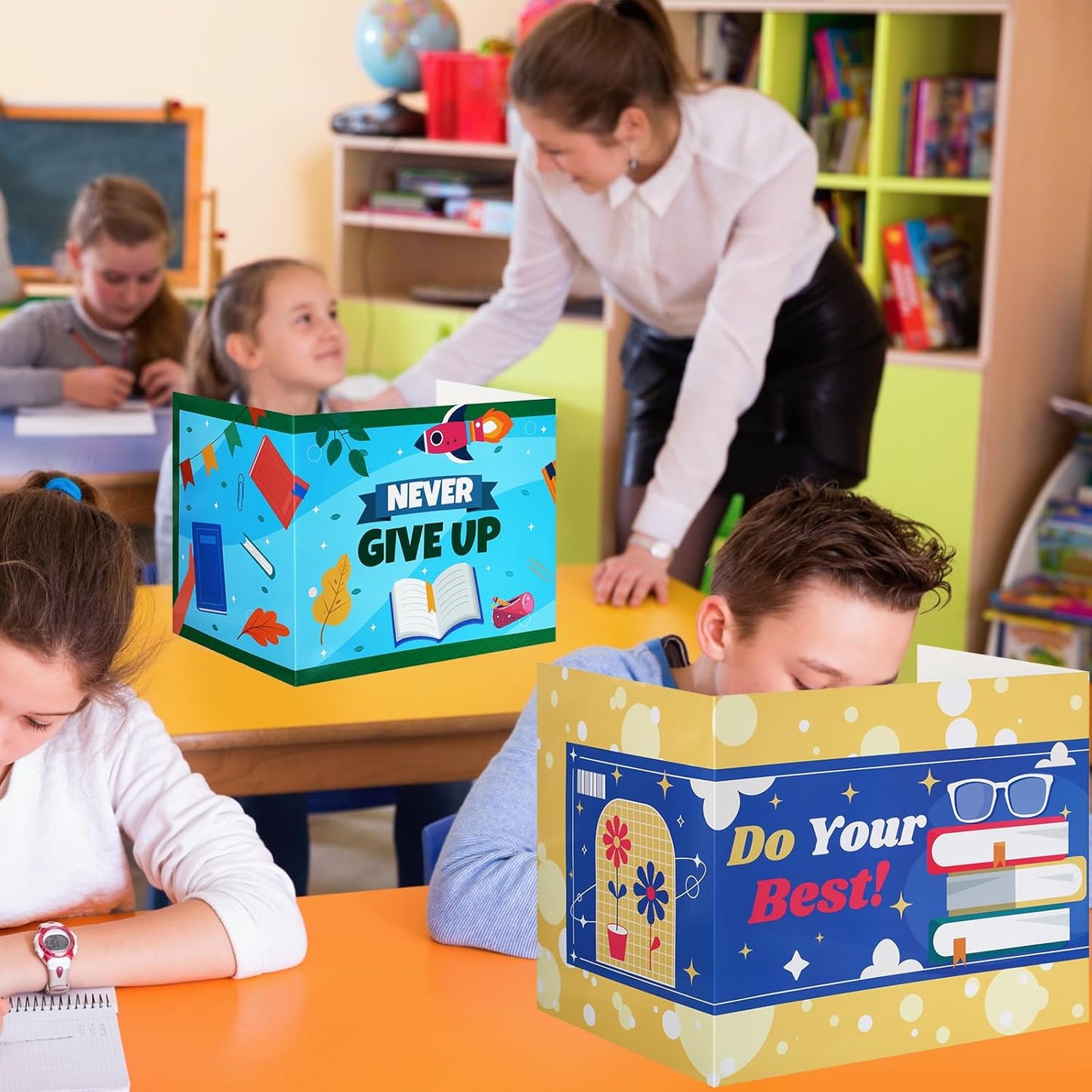 Crtiin 24 Pcs Privacy Folders for Students Desk Dividers Standard School Privacy Cardboard Board Testing Dividers Shield for Classroom Teacher Supplies Keep Eyes from roving(Encourage)