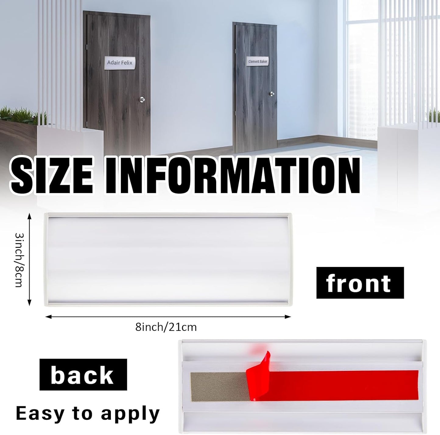 Therwen 25 Pcs Aluminum Office Name Plate Holder for Door Wall Mount 8'' x 3'' Business Sign Holder Office Door Sign Sturdy Curved with Plastic Film and Adhesive Tape(Silver)