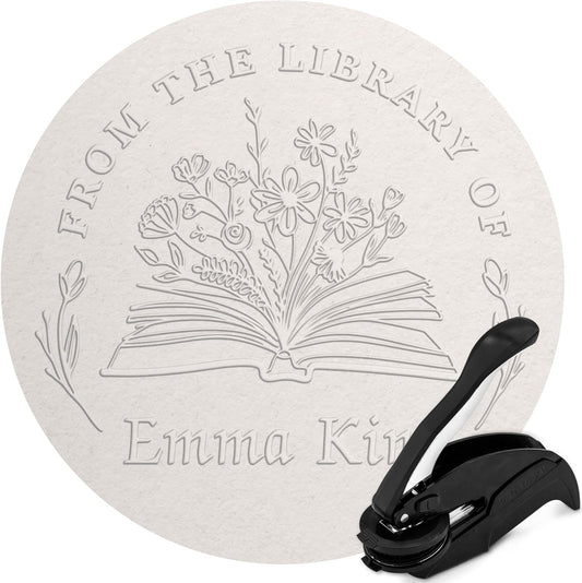 Custom Library Embosser - Style 114 - Embosser, Wood Stamp or Self Inking Stamp - Book Embosser Includes 50 Gold Seals - Custom Stamp Seal from The Library of