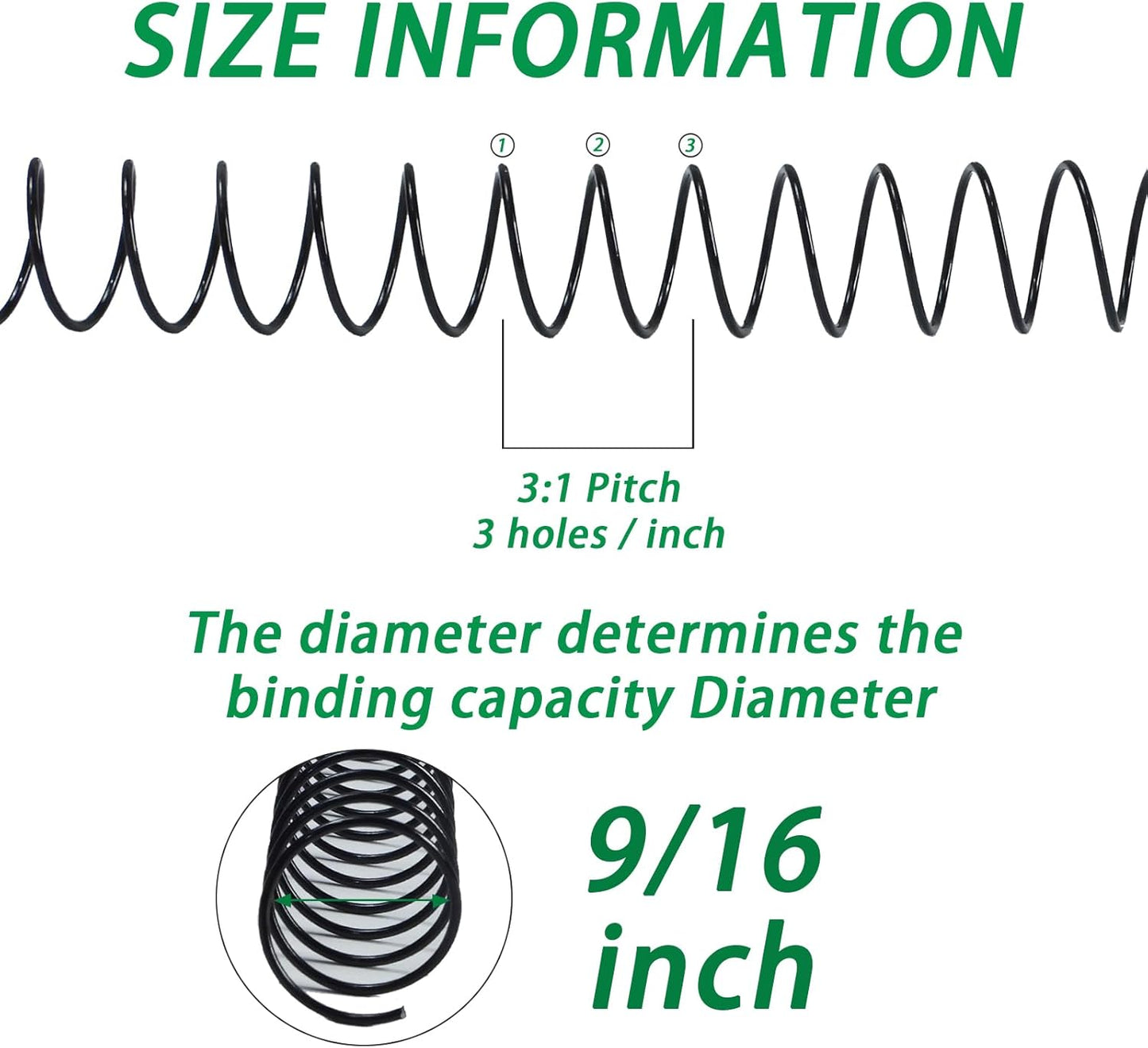 RAYSON 14.3mm Wire Spiral Coil Binding, 3:1 Pitch, 9/16" Metal Coils Comb Binding 115 Sheets Capacity, Black Color & Pack of 100