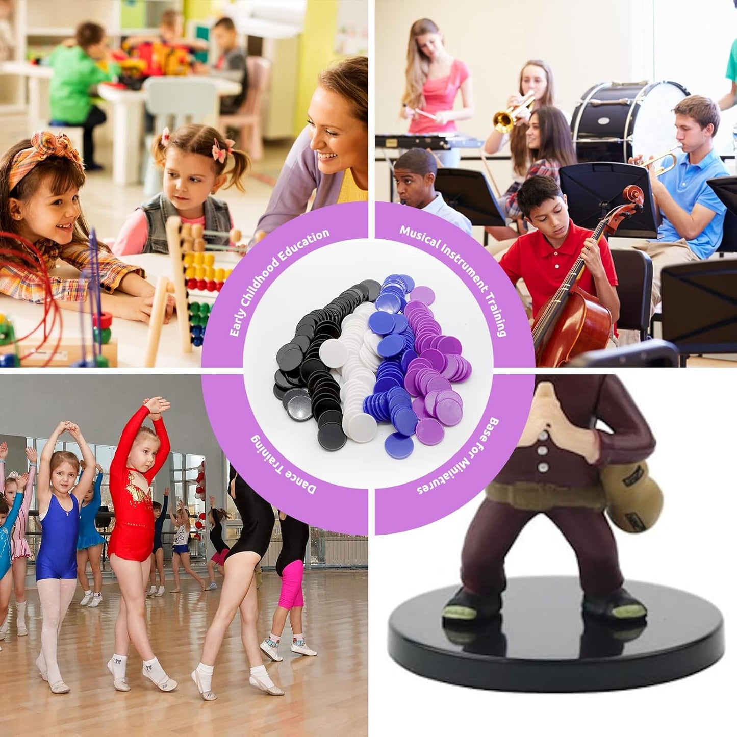 Set of 100 Opaque Plastic Learning Counters Mini Poker Chips Game Tokens with Storage Box (Black+White+Blue+Purple, 1.58 Inch)