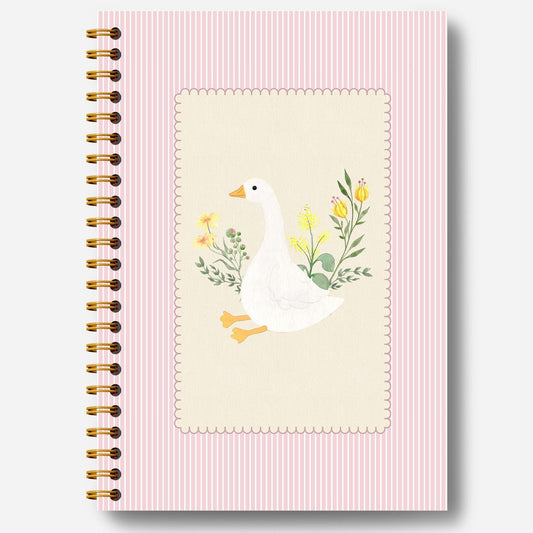 Guymn Pink Floral Goose Notebook, Preppy Aesthetic Goose Journal for Kids Girls, Geese Animal Lover Gifts Hardcover Spiral Notebooks Journals 5.5x8.3 Inch