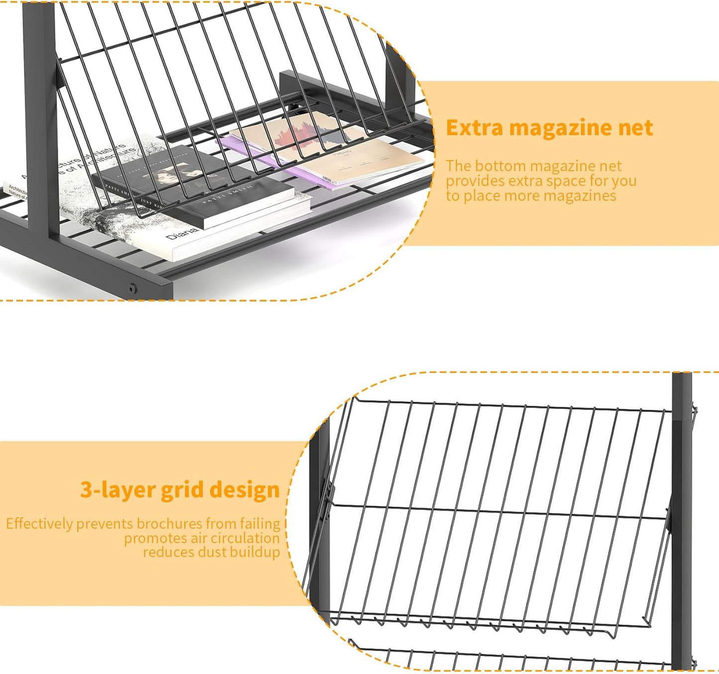 lesolar Floor-Standing Magazine Rack with Poster Board Stand 4-tier Newspaper Holder Book Display Shelf Brochure Display Stand Poster Sign Holder with Wheels Suitable for Exhibitions Store Business