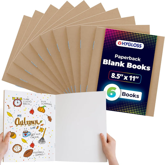Hygloss Blank Books 8.5 x 11 Inches - 6 Pack – Kraft Color Paperback for Drawing & Writing – Empty Books for Journaling, Sketching or Arts & Craft