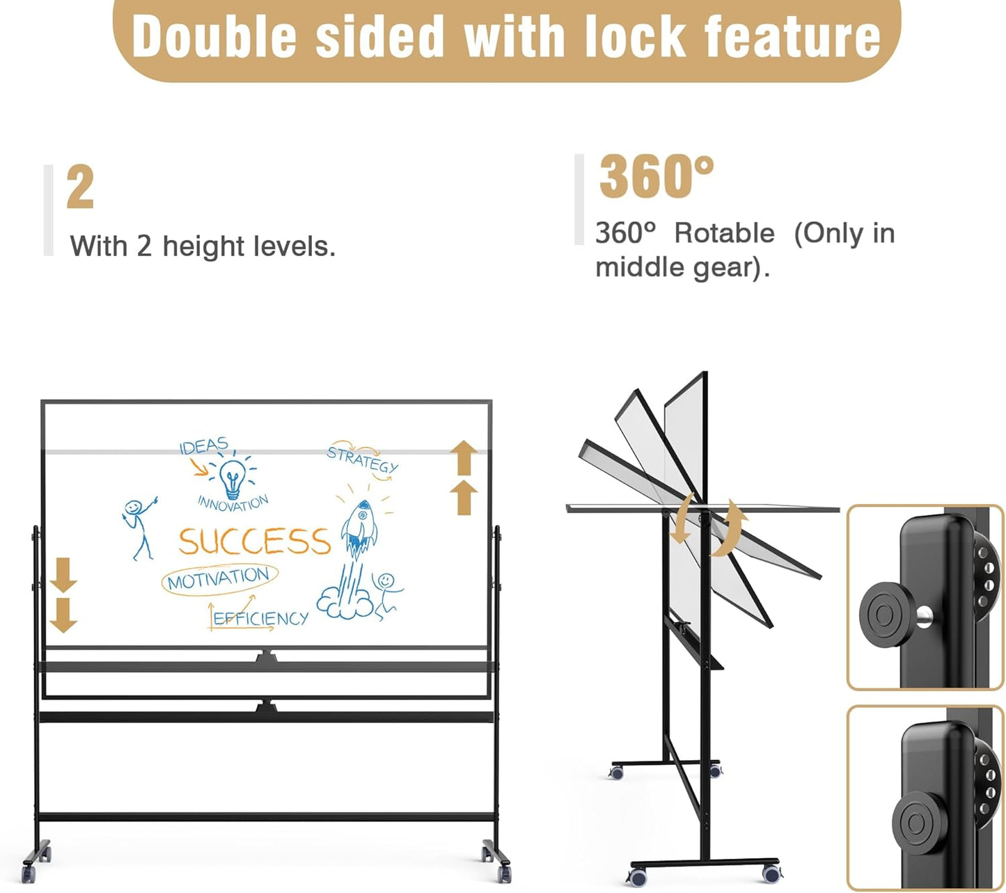 Rolling Whiteboard/w Height Adjustable, Mifuro 72 x 40 Large Portable Dry Erase Board with Stand and Wheels for Office,Classroom &School, Black