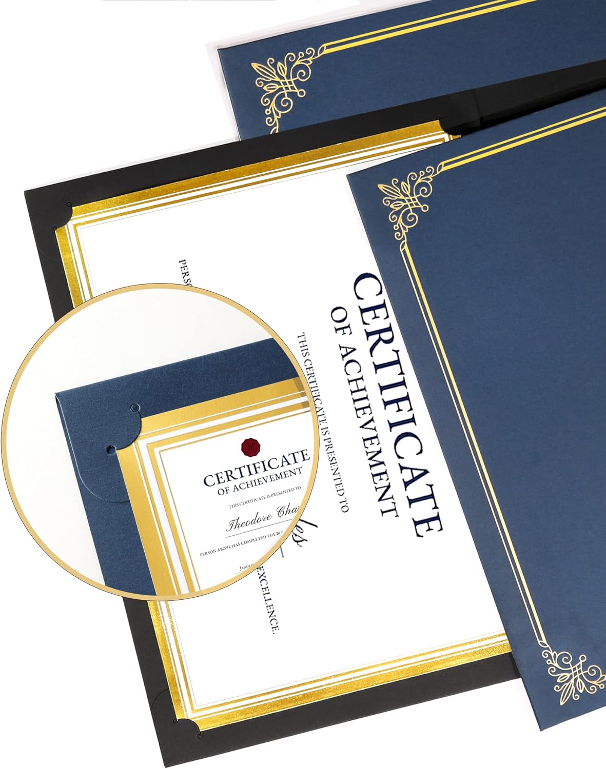 GNL Certificate Holders - 100 Packs Blue Diploma Holders, Certificate Covers with Gold Foil Border, for Letter Size 8.5 x 11 Award Certificate Paper and Documents