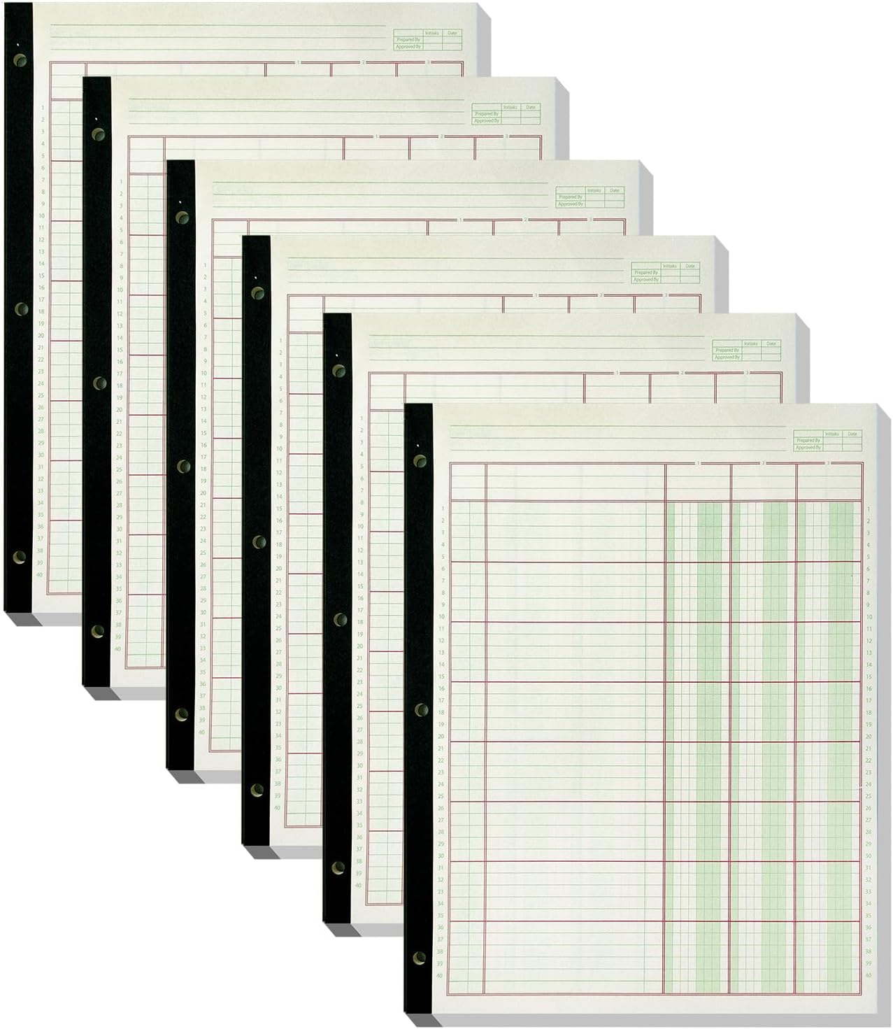 6 Pack 312 Sheets Analysis Pad Columnar Books 3 Hole Ledger Paper Pad 8.5 x 11 inch Columnar Pad Accounting Ledger Book for Business, 52 Sheets/Pack, Single Page Format, Green Red (3 Columnar)