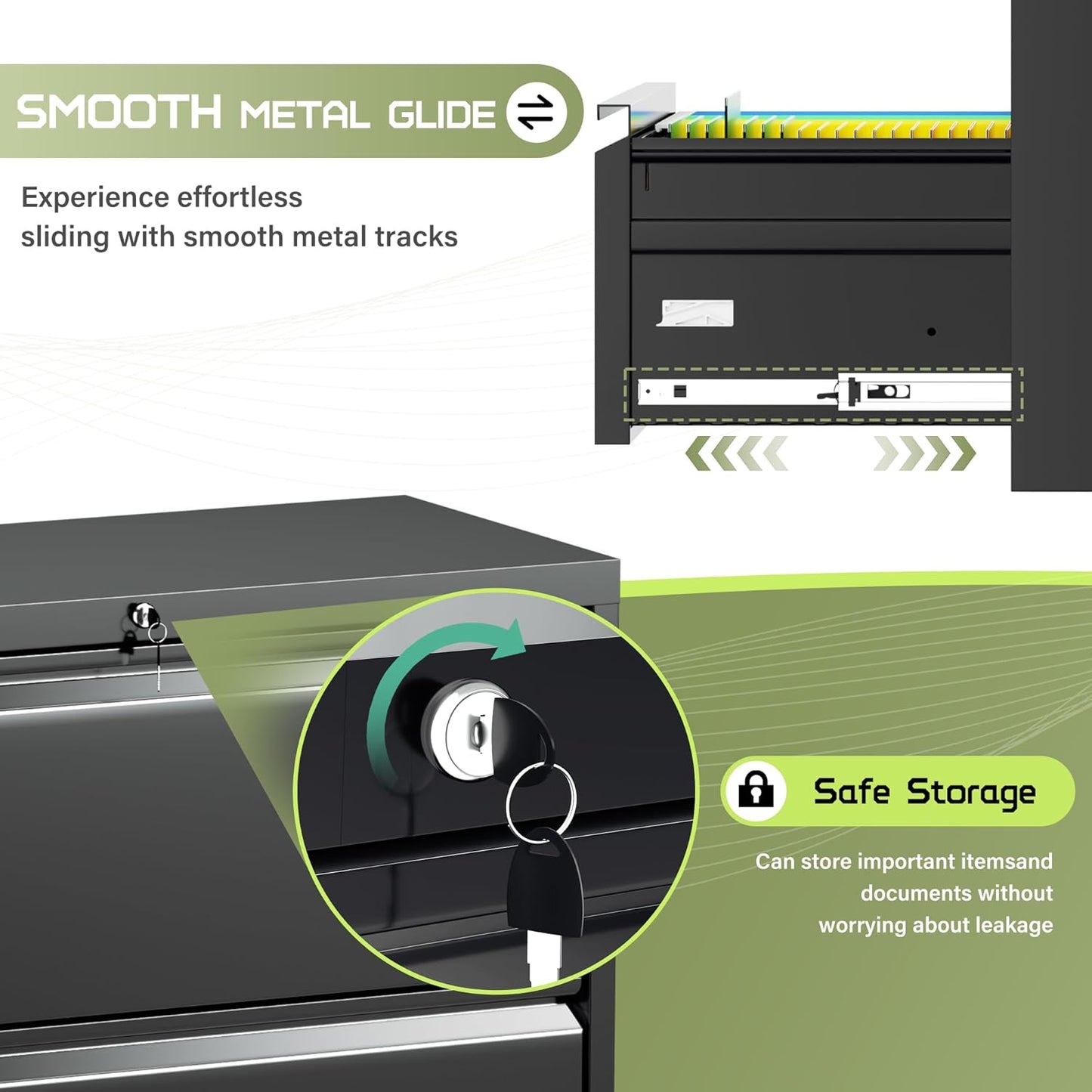 Crownland Lateral File Cabinet with 4 Drawers, 28" W Metal Lockable Office File Cabinets for Home Office- Stores Letter/Legal/A4/F4 Files(Black)