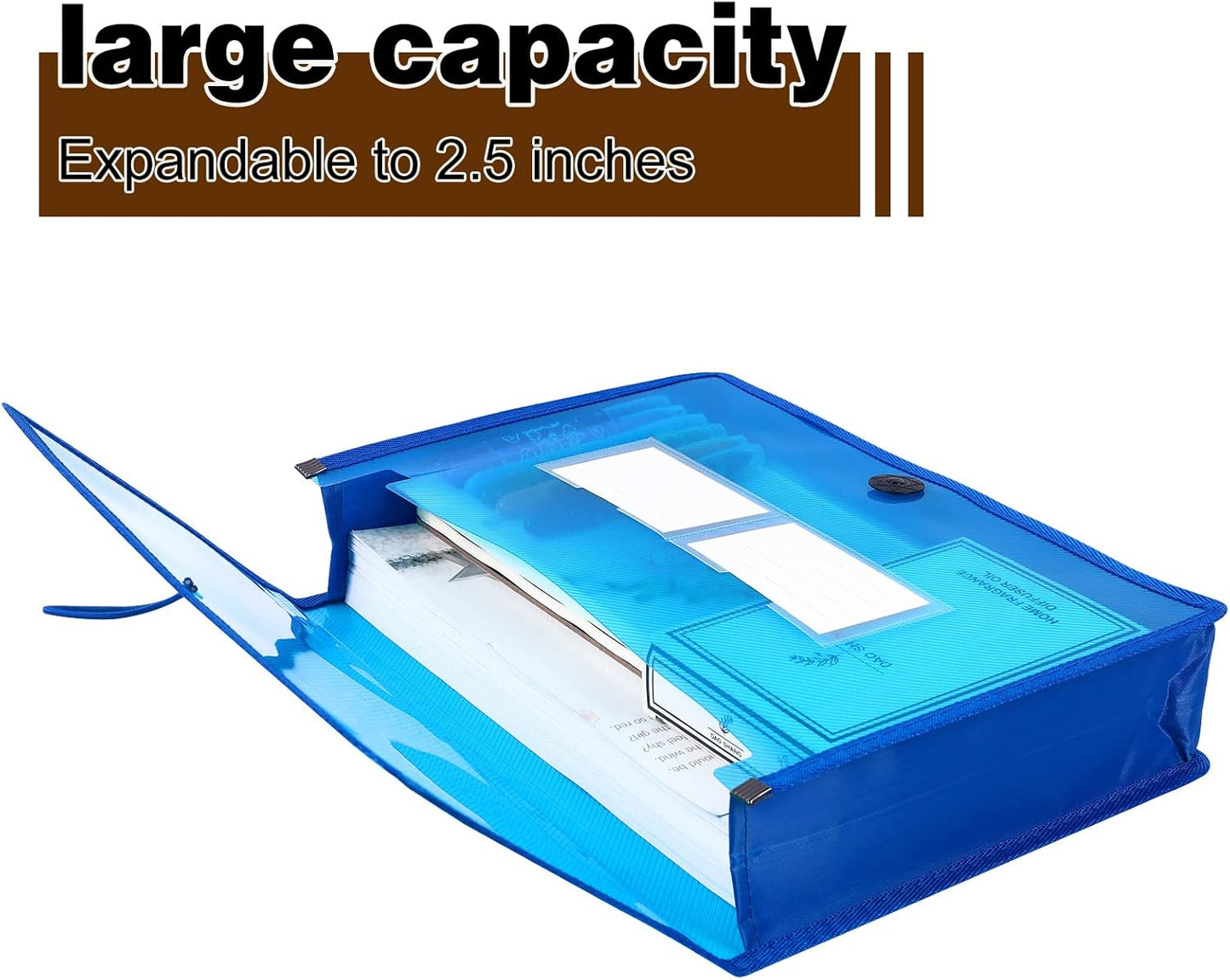 Eco-Friendly Plastic File Folders, 5 Pack Poly Expanding File Wallet, Expandable Envelope Organizer Document Folder with Elastic Band and Button Closure, with Small Two Pockets, Blue