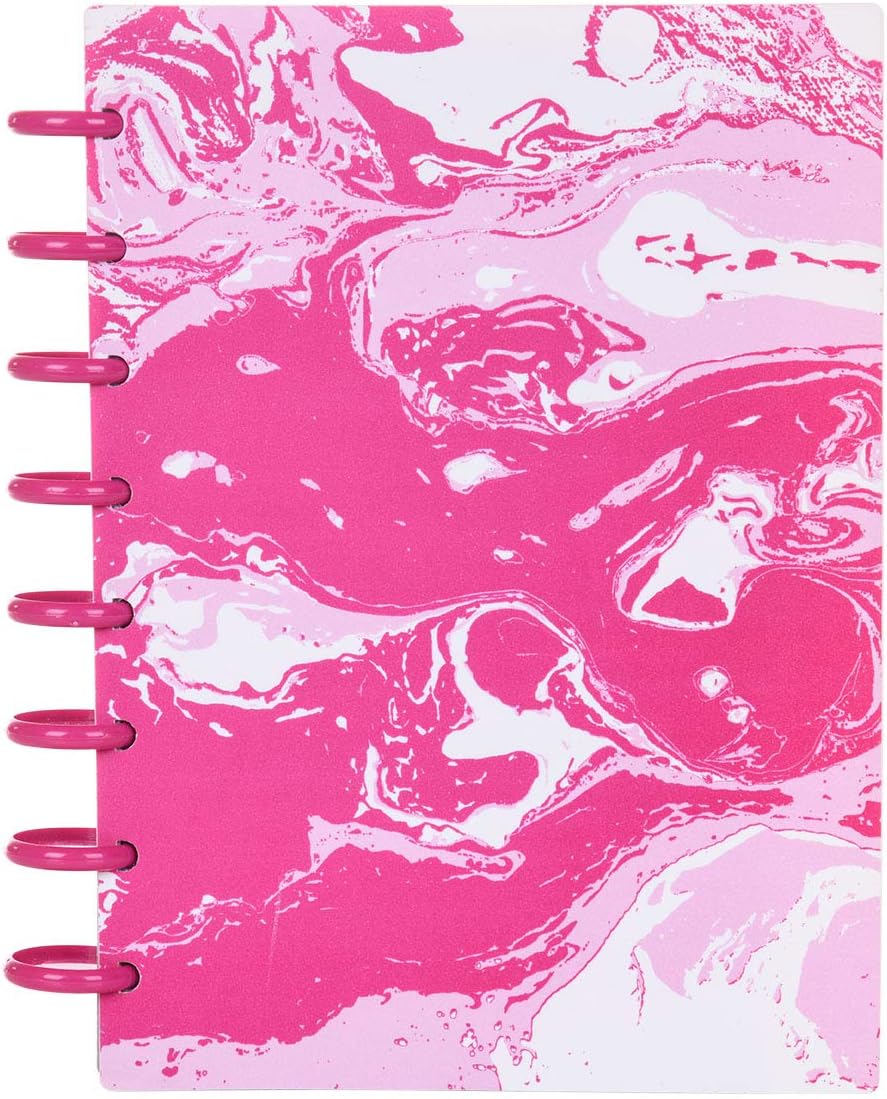 Talia Discbound Notebooks, Planner, Customizable, (Pink Marble Flow w/90's Pink Discs, Junior (5.5in x 8.5in))