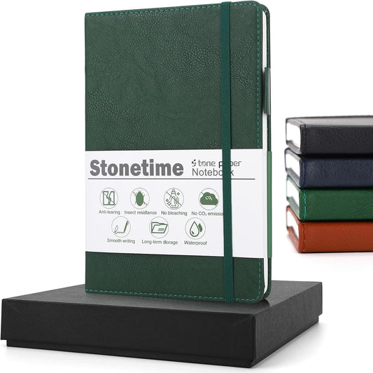 Stone Paper Notebook for Women Men, Waterproof Notebook Hardcover Executive Journal, Ruled Notebooks for Writing, Business, Work ＆ School, 160 Pages Notebook with Gift Box (B5 Green)