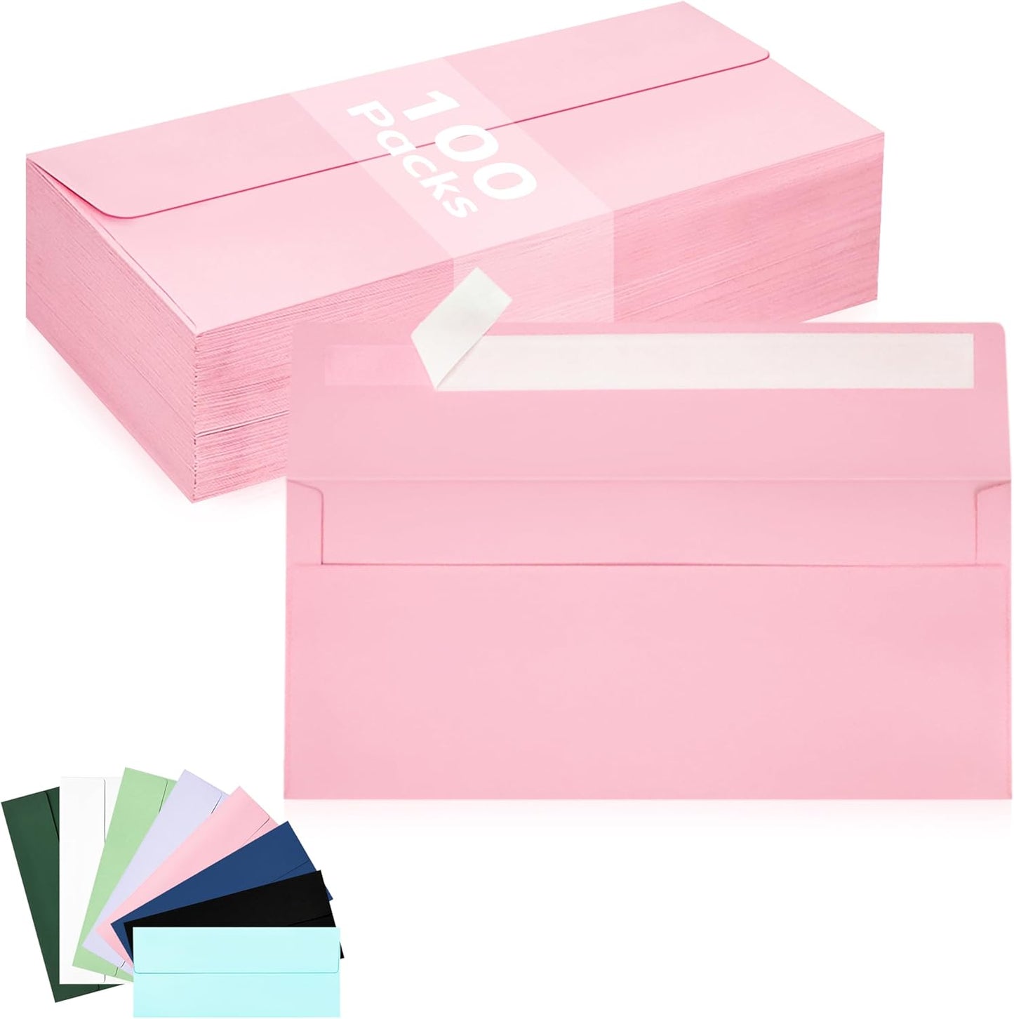 100 Pack #10 Business Envelopes, Pink Standard Envelopes Self Seal, Letter Size Business Mailing Envelopes for Checks Letters Invoices Statements Birthday Graduation Wedding, 4 1/8 x 9 1/2 Inch