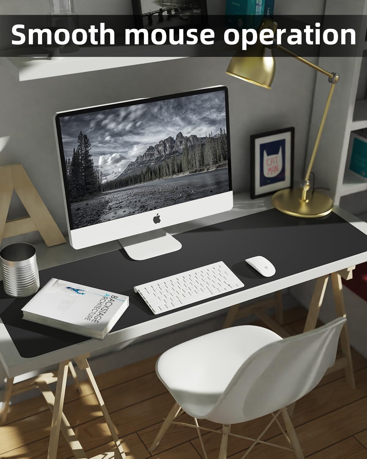 Leather Desk Pad Protector,Large Desk Mat, Mouse Pad, Non-Slip PU Leather Desk Blotter, Laptop Computer Desk Keyboard Mat, Waterproof Desk Writing Pad for Office/Home (Black, 48" x 17")