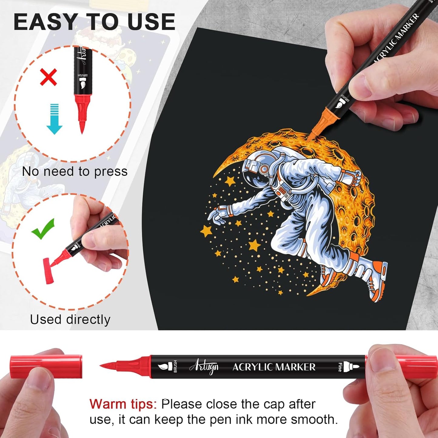 24 Colors Acrylic Paint Pens, Dual Tip Pens With Fine Tip and Brush Tip for Rock Painting, Ceramic, Wood, Plastic, Calligraphy, Scrapbooking, Brush Lettering, Card Making, DIY Crafts