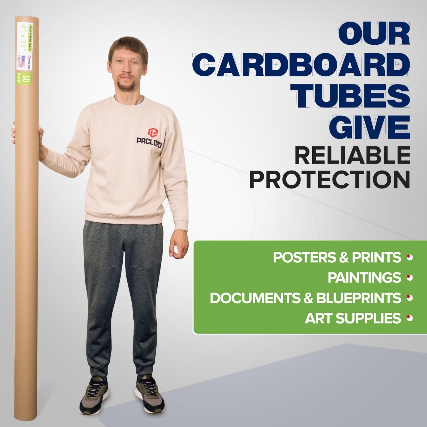 4" x 72" Reinforced Kraft Paper Mailing Tube, Pack of 4 Tubes with 8 Caps – Secure USPS Approved Poster Tube – Cardboard Tube for Shipping and Storing Posters, Prints, Artwork, or Documents