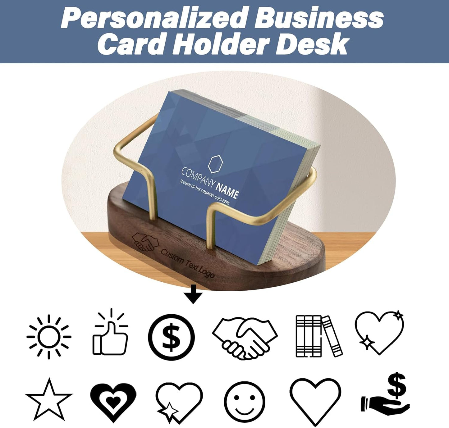 Custom Business Card Holder Desk-Personalized Engraved Wooden Business Card Case Holder, Customized Name Logo Business Card Display Gifts for Men Women (Style2-Black)