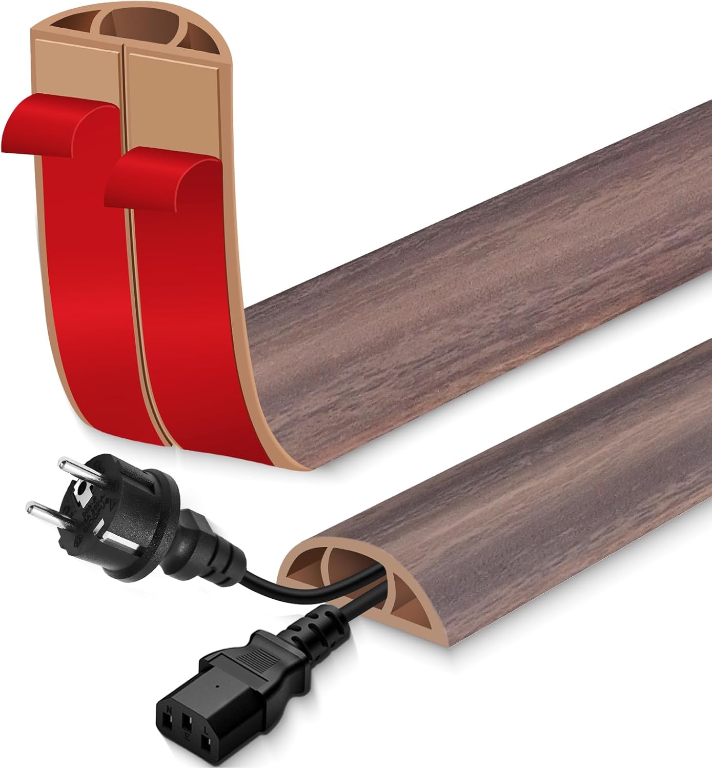 Floor Cord Cover for Wires on Floor Self Adhesive Cord Hider Floor Cable Management Wire Covers for Cords Protector Prevent Cable Trips Cord Cavity W 0.51" x H 0.31", Grayish Brown Wood, 20Ft