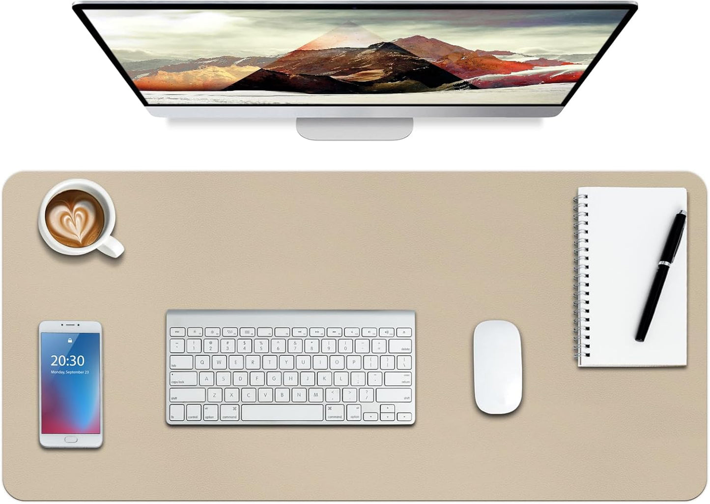 Boutilon Leather Desk Pad Protector,Non-Slip Mouse Pad,Laptop Desk Pad,Office Mouse Mat,Waterproof Leather Desk Blotter,Desk Writing Pad for Office and Home (S-Beige,24"x 14")