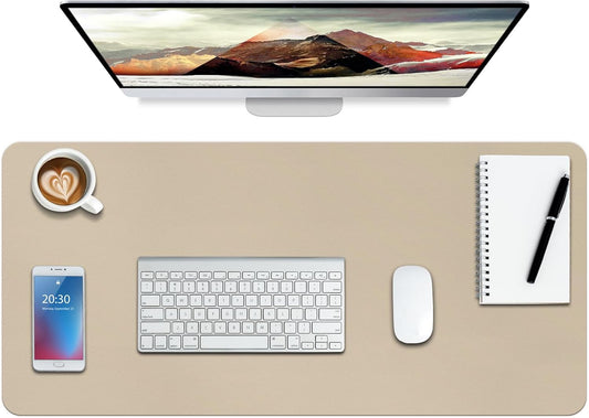 Boutilon Leather Desk Pad Protector,Non-Slip Mouse Pad,Laptop Desk Pad,Office Mouse Mat,Waterproof Leather Desk Blotter,Desk Writing Pad for Office and Home (S-Beige,24"x 14")