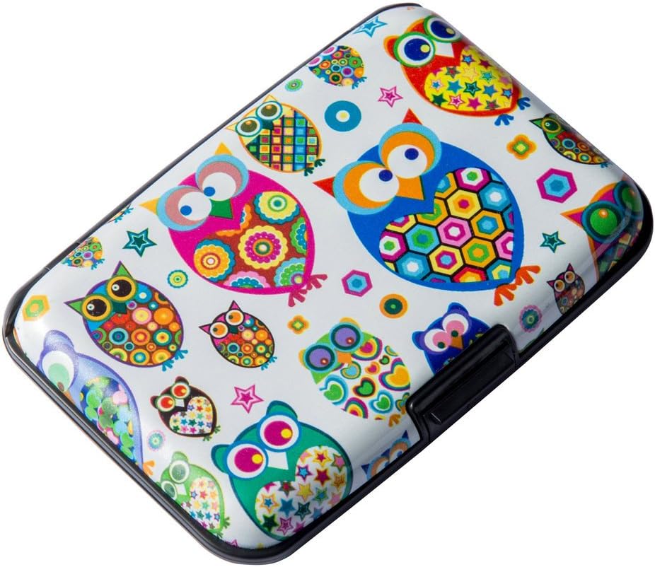 ELFISH Mini RFID Aluminum Wallet Credit Cards Holder Business Card Case Metal ID Case for Men Women (Owl)