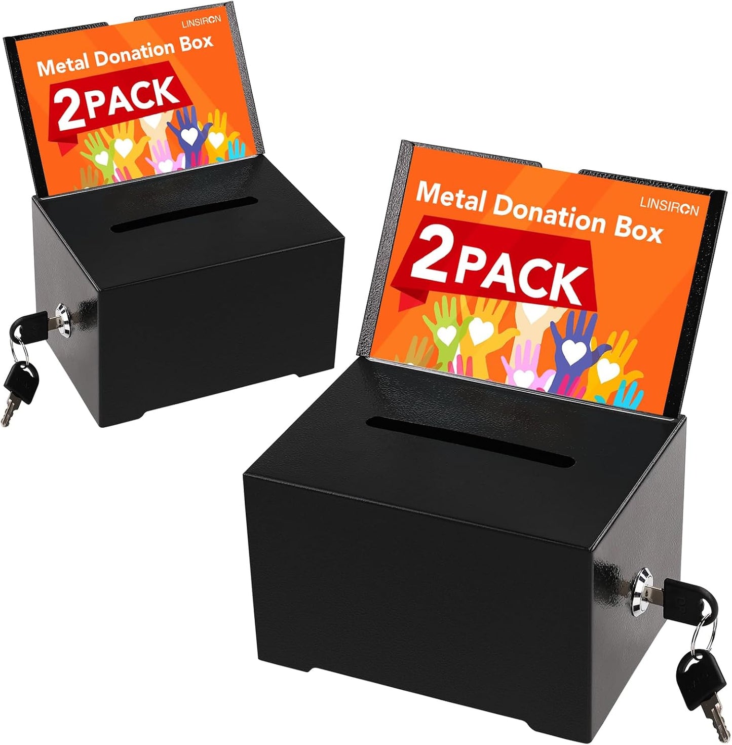 Tip Jar 2 PCS Suggestion Box with Slot and Lock Metal Donation Raffle Fundrais Cash Ballot Money Ticket Bartender Voting Prayer Comment Teacher Mailbox Booth Card Classroom Restaurant Black