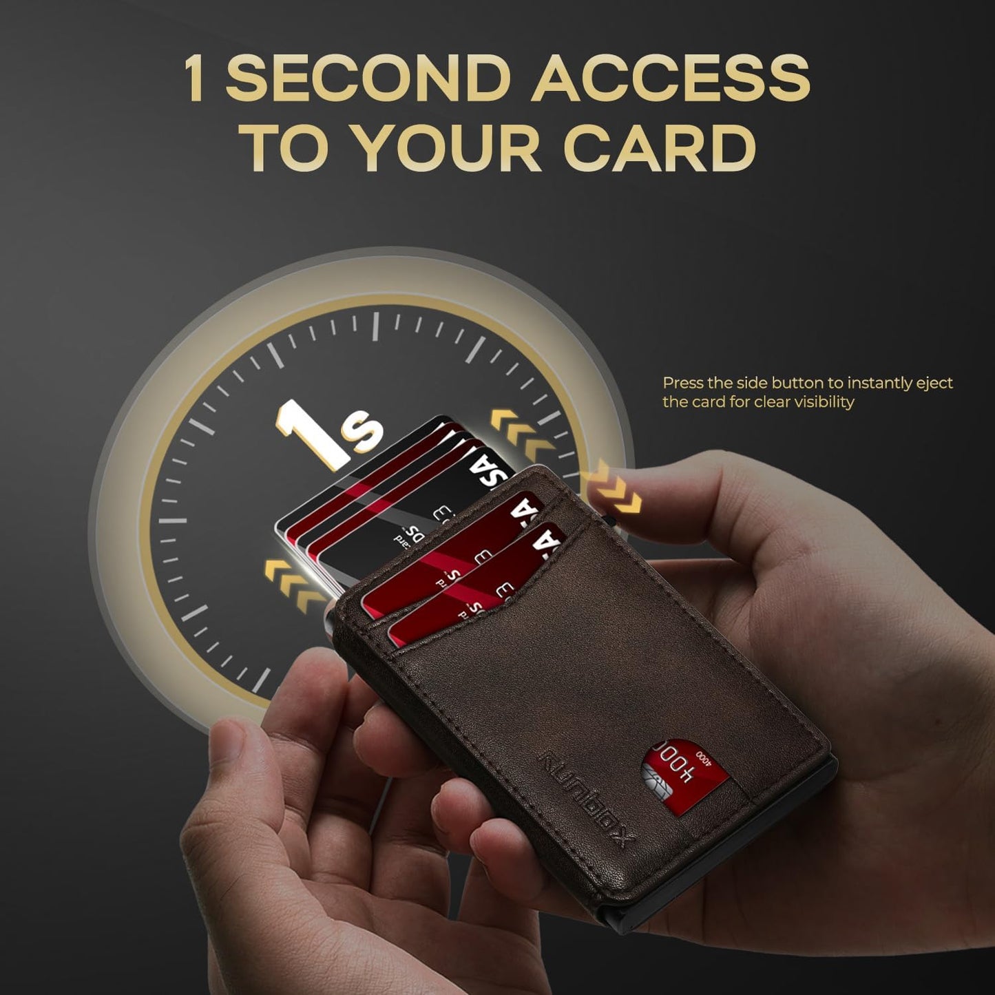 Slim Card Wallet for Men with ID Window – Minimalist RFID Wallet, Pop-Up Function, Ultra Thin Design, Metal Business Card Case Holds 8+ Cards, Gifts for Men, Men's Accessories