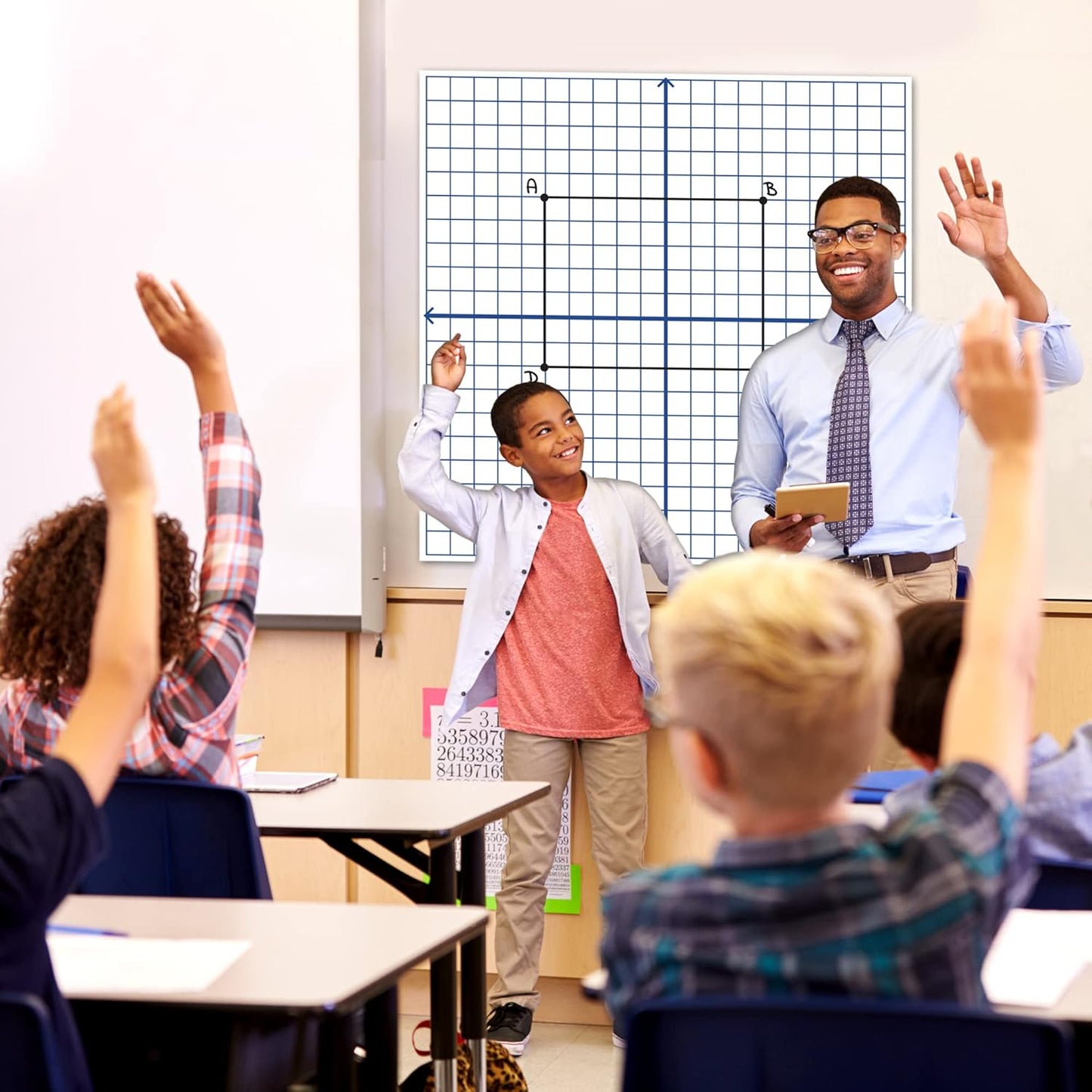 Jumbo Magnetic XY Coordinate Dry Erase Grid, 30"x30" - Write-On & Wipe-Off Magnetic Dry Erase Board Grid, Reusable Dry Erase Graph & Practice Board for Math Graphing, Classroom & Homeschool Supplies
