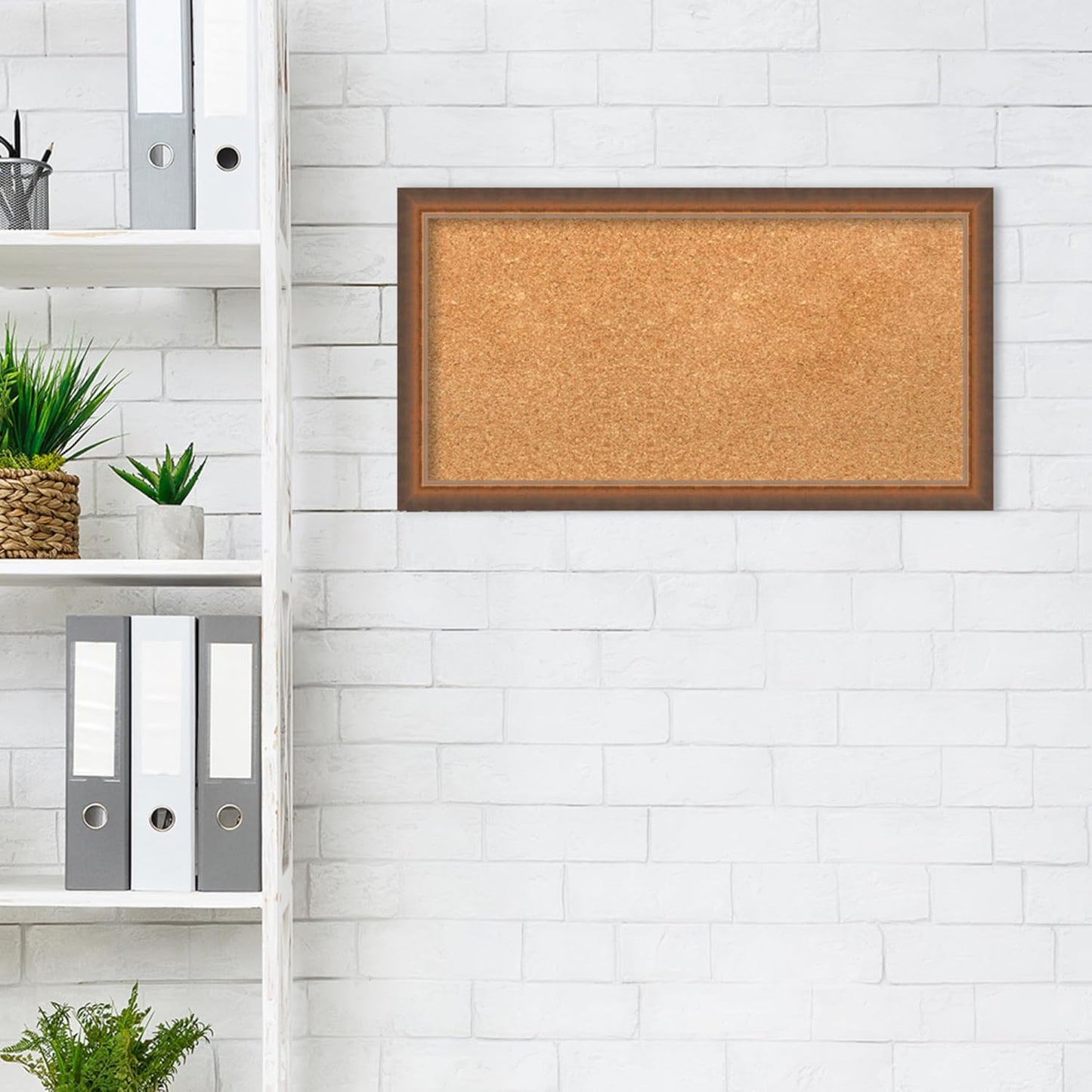 Amanti Art Natural Cork Board for Wall, 14x26 Vision Board with Bronze Frame, Small Corkboard Office Decor for Home Organization, Modern Corkboard Pinboard to Display Items for Home Organization in
