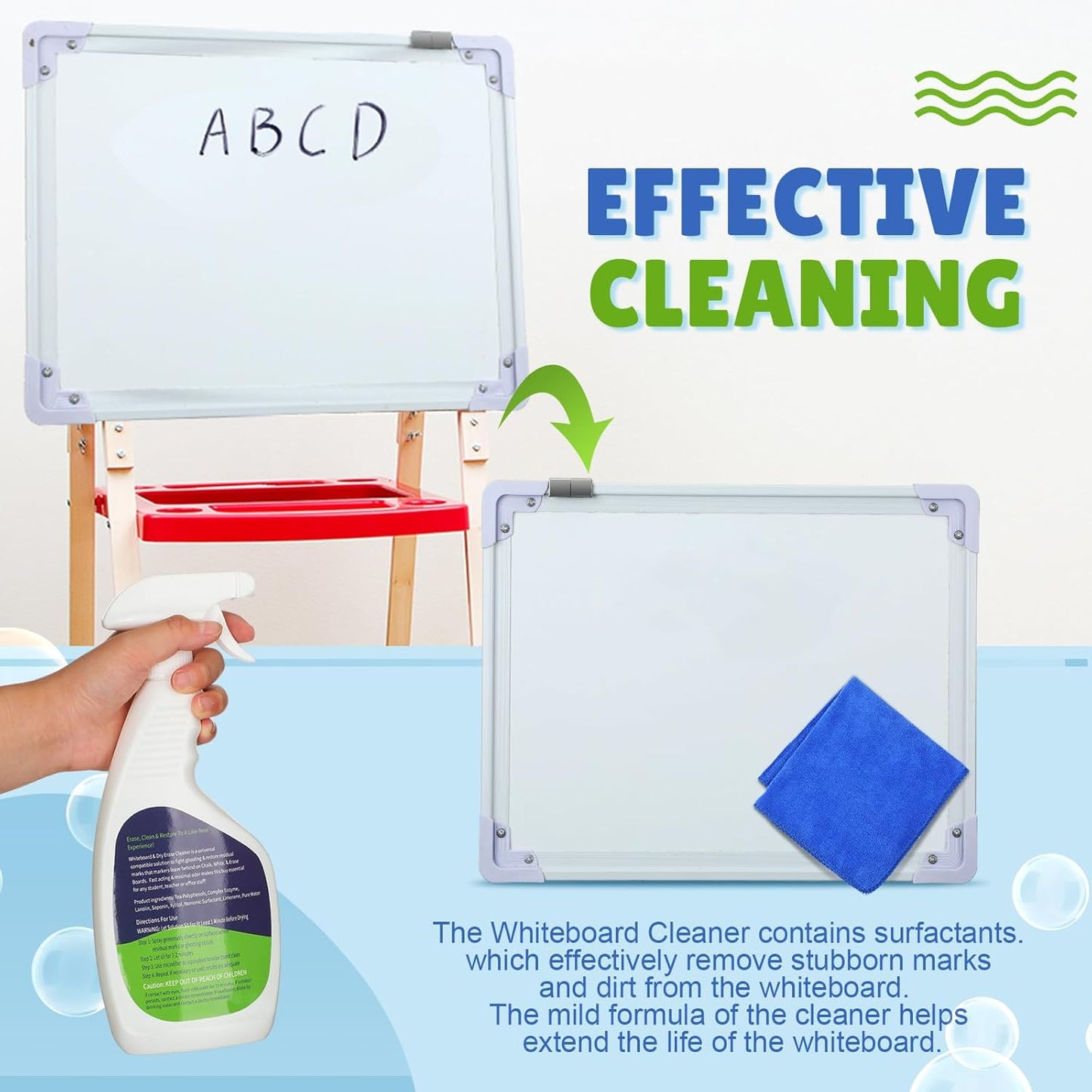 8 Pcs Whiteboard Cleaner Set 4 17 fl oz Dry Erase Board Liquid Cleaner with 4 Cloths White Board Cleaning Spray for Classroom Chalkboard Home Office