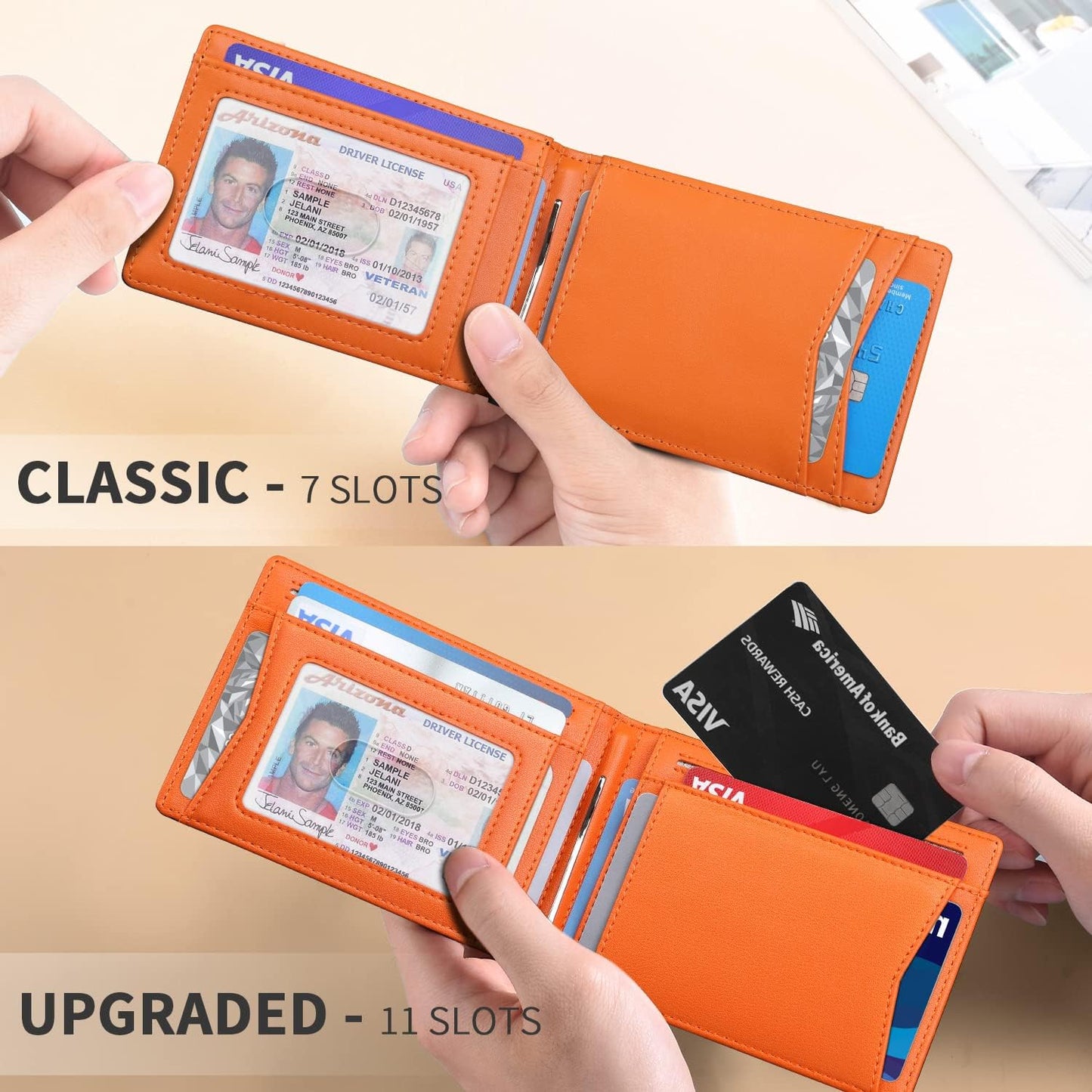 Slim Money Clip Wallets for Men RFID Blocking 11 Card Holder Minimalist Small Thin Carbon Leather Bifold Mens Front Pocket Wallet Gift Box