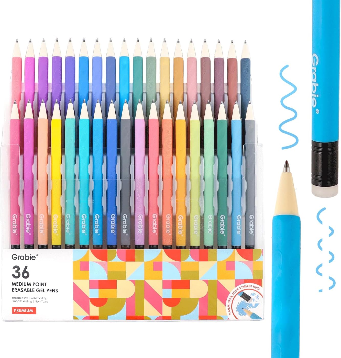Grabie Erasable Gel Pens, 36 Colors Erasable Pens, Make Mistakes Disappear Colored Pens, Assorted Color Inks for Drawing Writing Planner,Gel Pens for Coloring, Set of 36