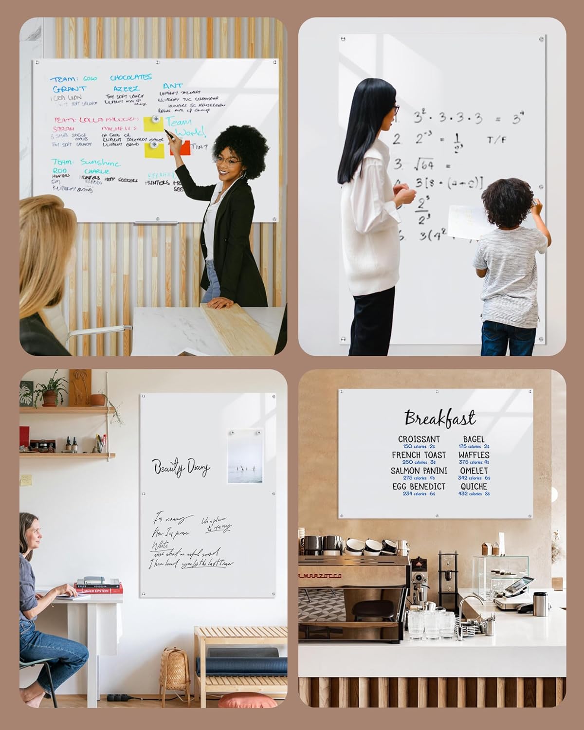 Magnetic Glass Whiteboard，72"x48" Wall Mounted Frameless Dry Erase Board for Office, Home & School Ultra White
