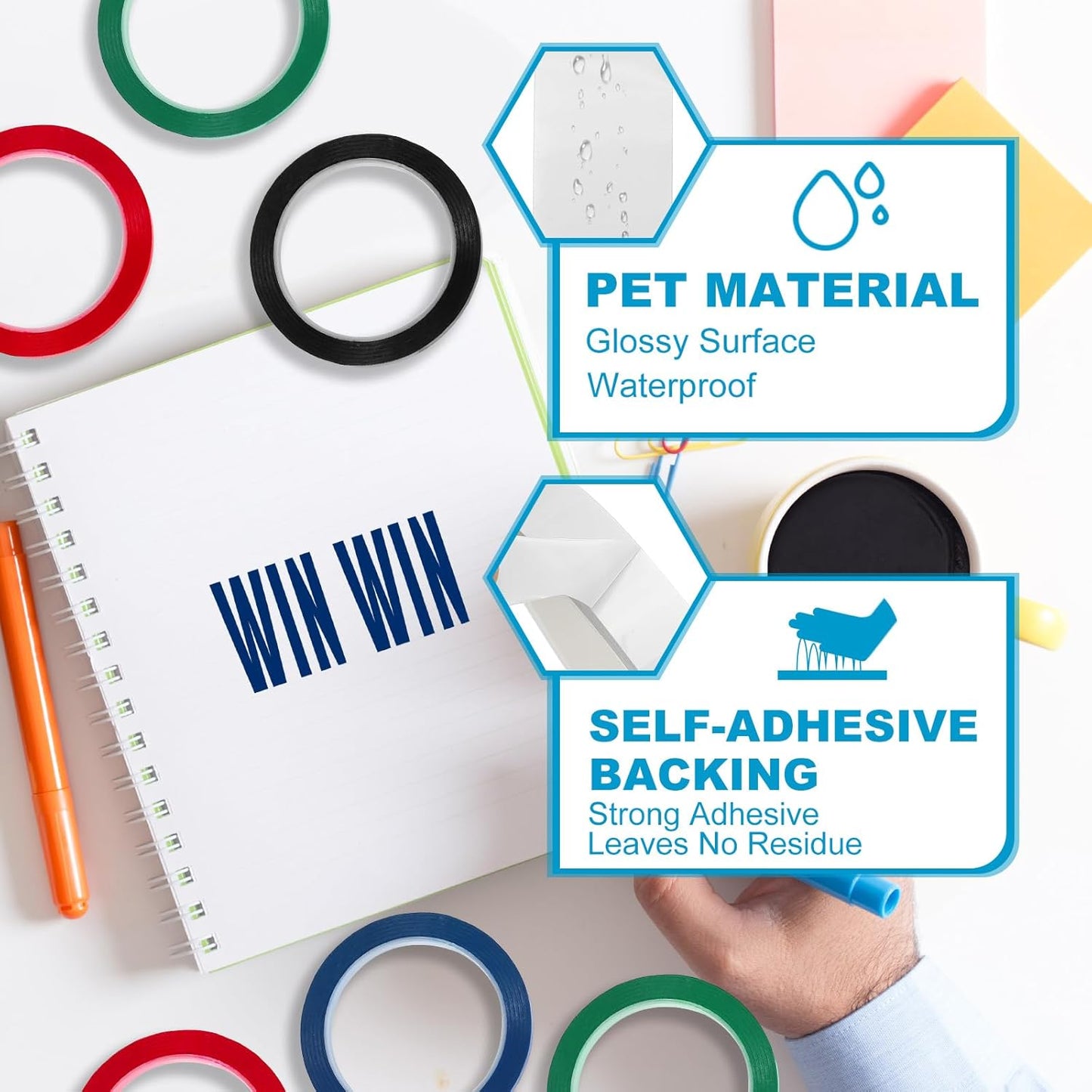 MECCANIXITY Whiteboard Tape 1" x 72 Yard Pinstripe Graphic Chart Line Grid Marking Tapes for Classroom Office Dry Erase Board Art, White, Pack of 3