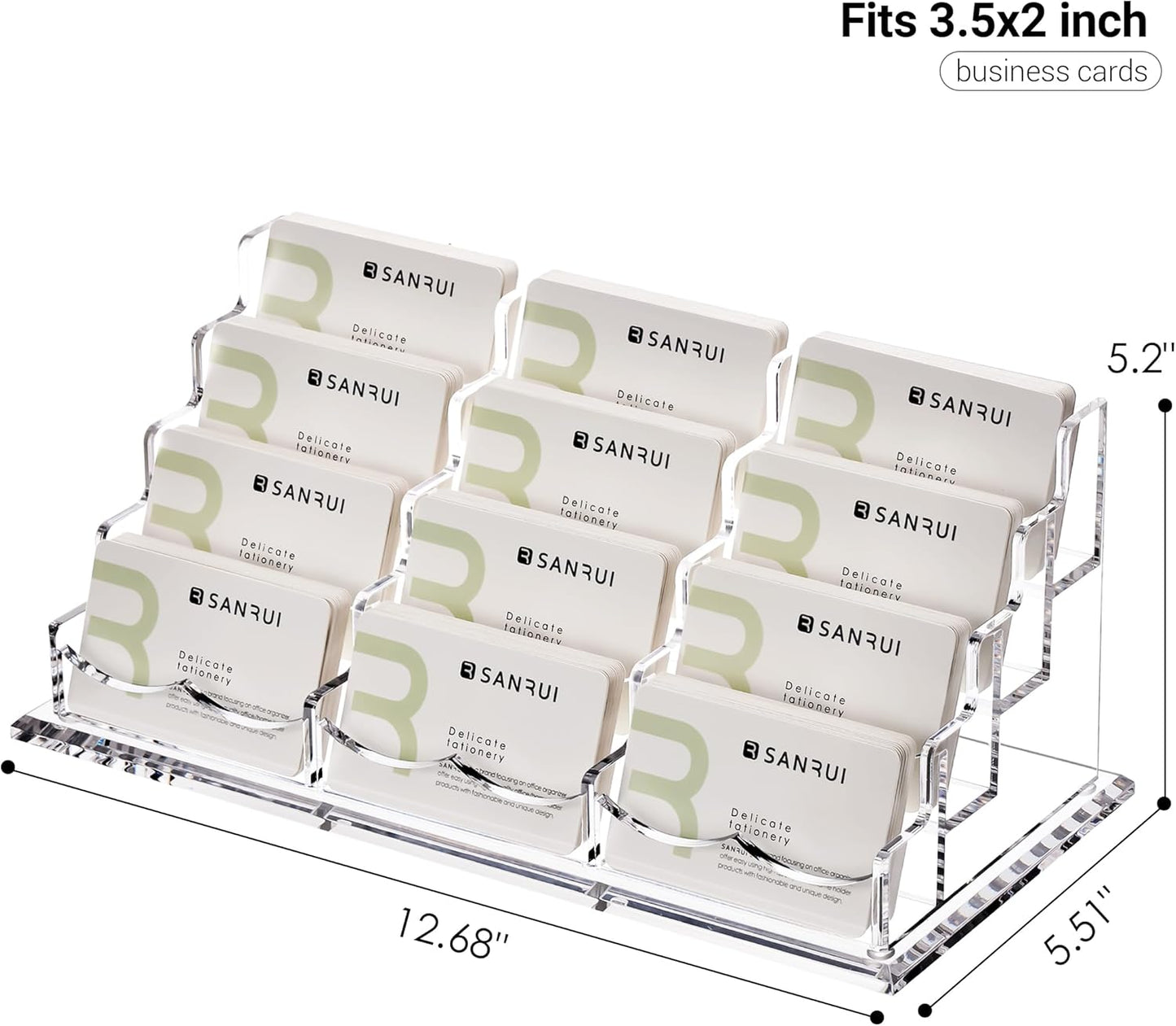 YUXUN Business Card Holder Display for Desk, Clear Acrylic Cards Stand for Women and Men 12 Slots 4 Tier 1 Pack (12slots)…