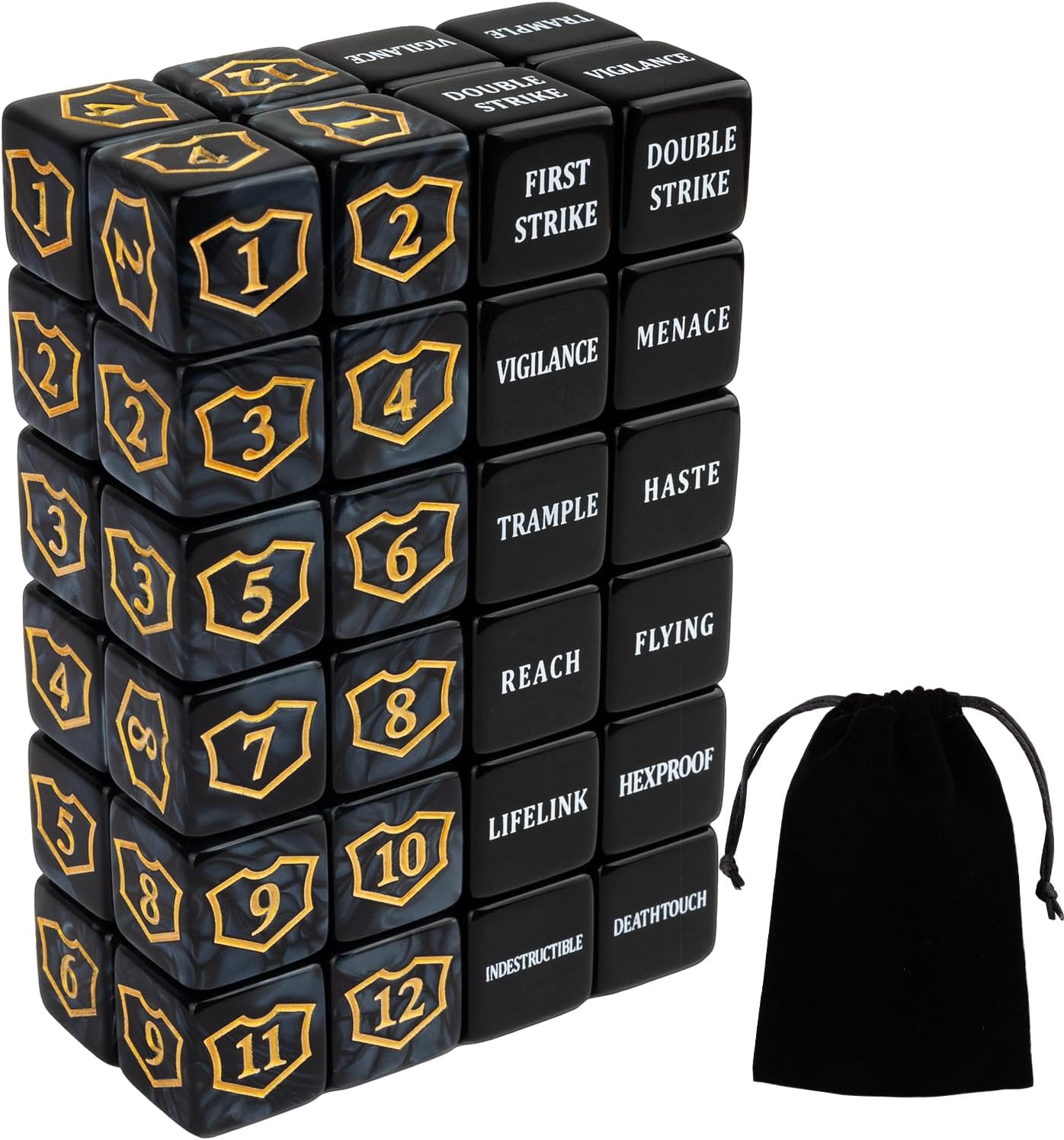 48 Pcs Abilities Keywords Counter Dice Black Shield MTG Dice Counters Bulk Buff Tokens D6 Dice Set for Magic The Gathering, MTG, TCG, Card Games Accessories