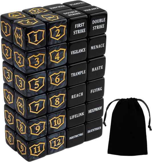 48 Pcs Abilities Keywords Counter Dice Black Shield MTG Dice Counters Bulk Buff Tokens D6 Dice Set for Magic The Gathering, MTG, TCG, Card Games Accessories