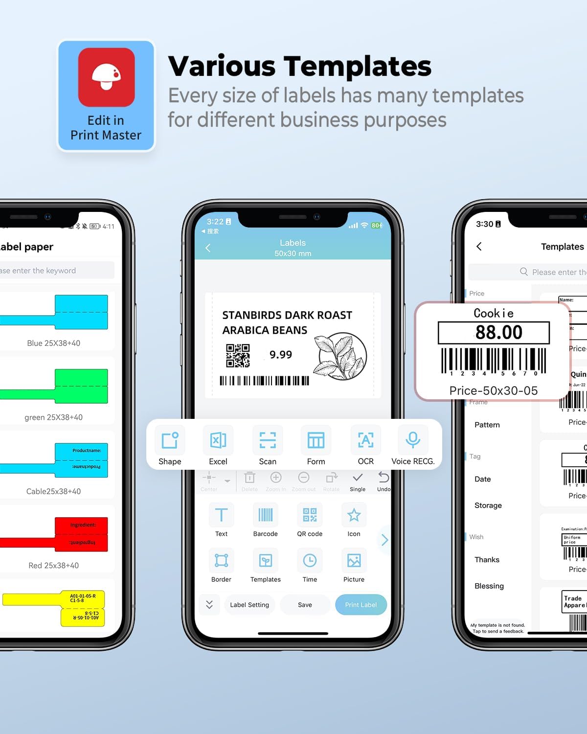 Phomemo Label Printer - M110 Barcode Printer, Upgraded Bluetooth Portable Thermal Label Maker for Product, Address, Small Business, Office, Home for Phone/Tablet/PC/Mac, with 100pcs Labels, Lake Blue