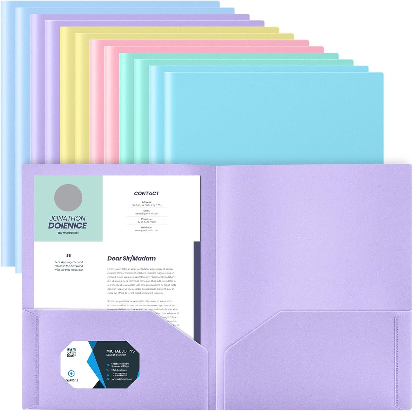 Gueevin 12 Pcs Plastic Folders with Pockets, Back to School Two Pocket Folder Fit Letter Size, Heavy Duty School Business Card Holder for Home Office, 11. 61 x 9. 45 Inches (Pastel)