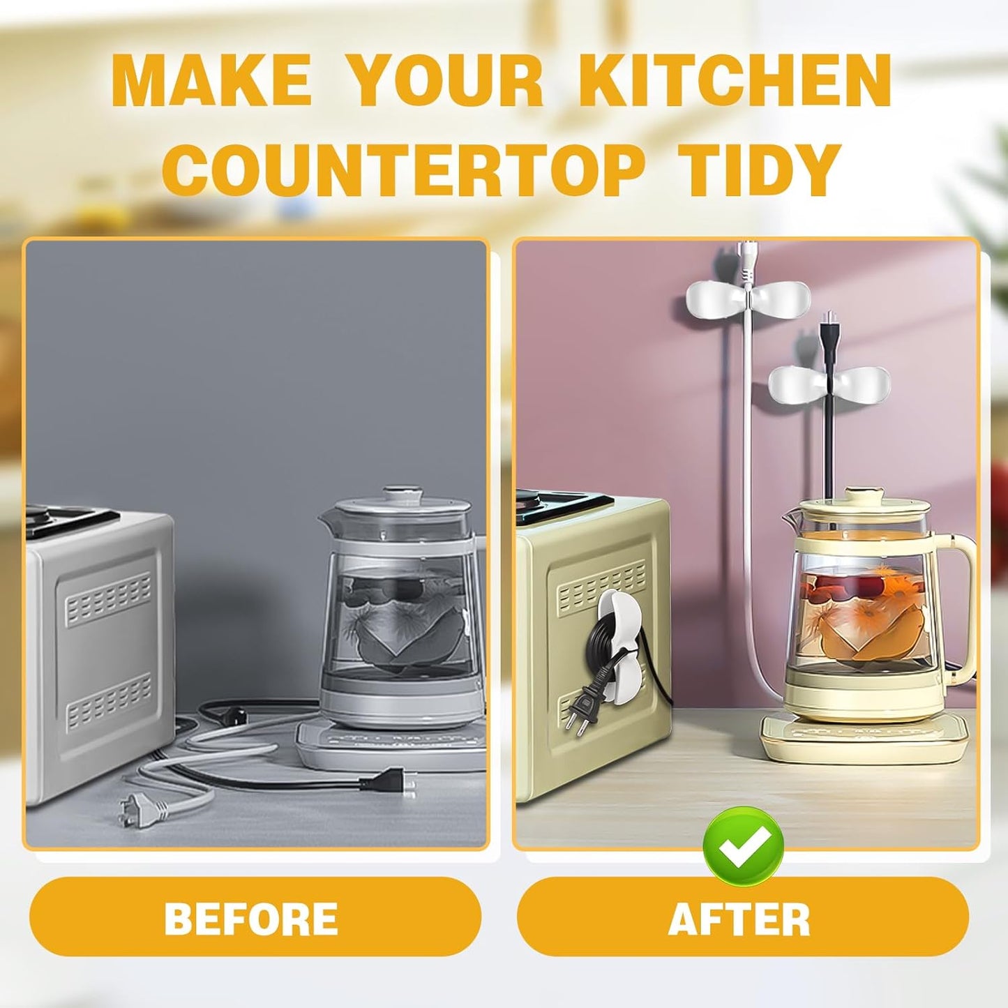 Cord Organizer for Kitchen Appliances, 4 Pack Appliance Cord Organizer Stick On, Cord Wrapper, Cord Holder, Cord Keeper, Kitchen Gadgets for Pressure Cooker, Kitchenaid Mixer, Coffee Maker