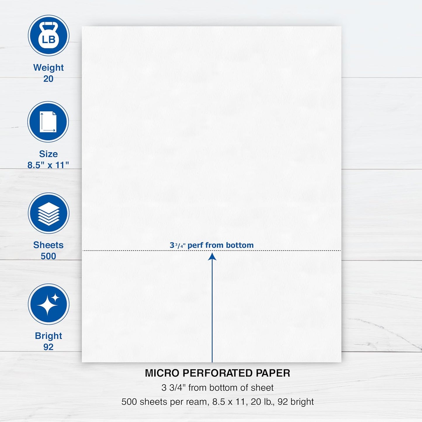 PrintWorks Professional 3 3/4" Horizontal Perforated Paper 8.5” x 11” - Perfect For W-2, 1099, & Statement Use - Made in the USA - 500 Sheets - 20 lb - Printer Compatible - White (04331)